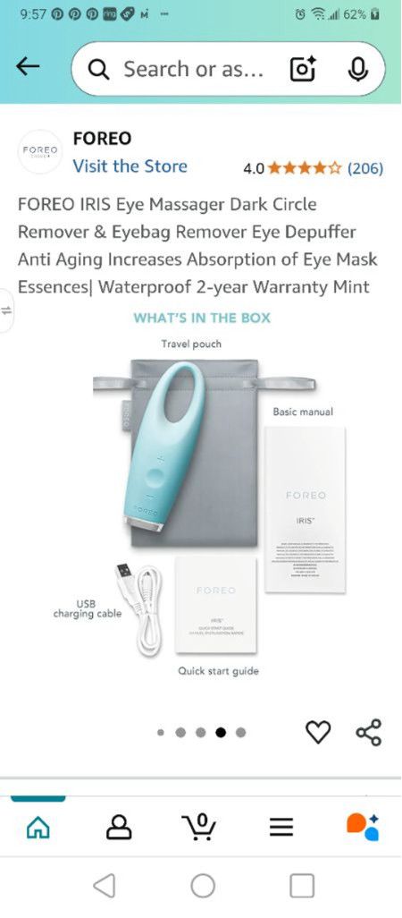 Lunya FOREO IRIS Illuminating Eye Massager in Mint NIP Size ONE SIZE - 5 Thumbnail