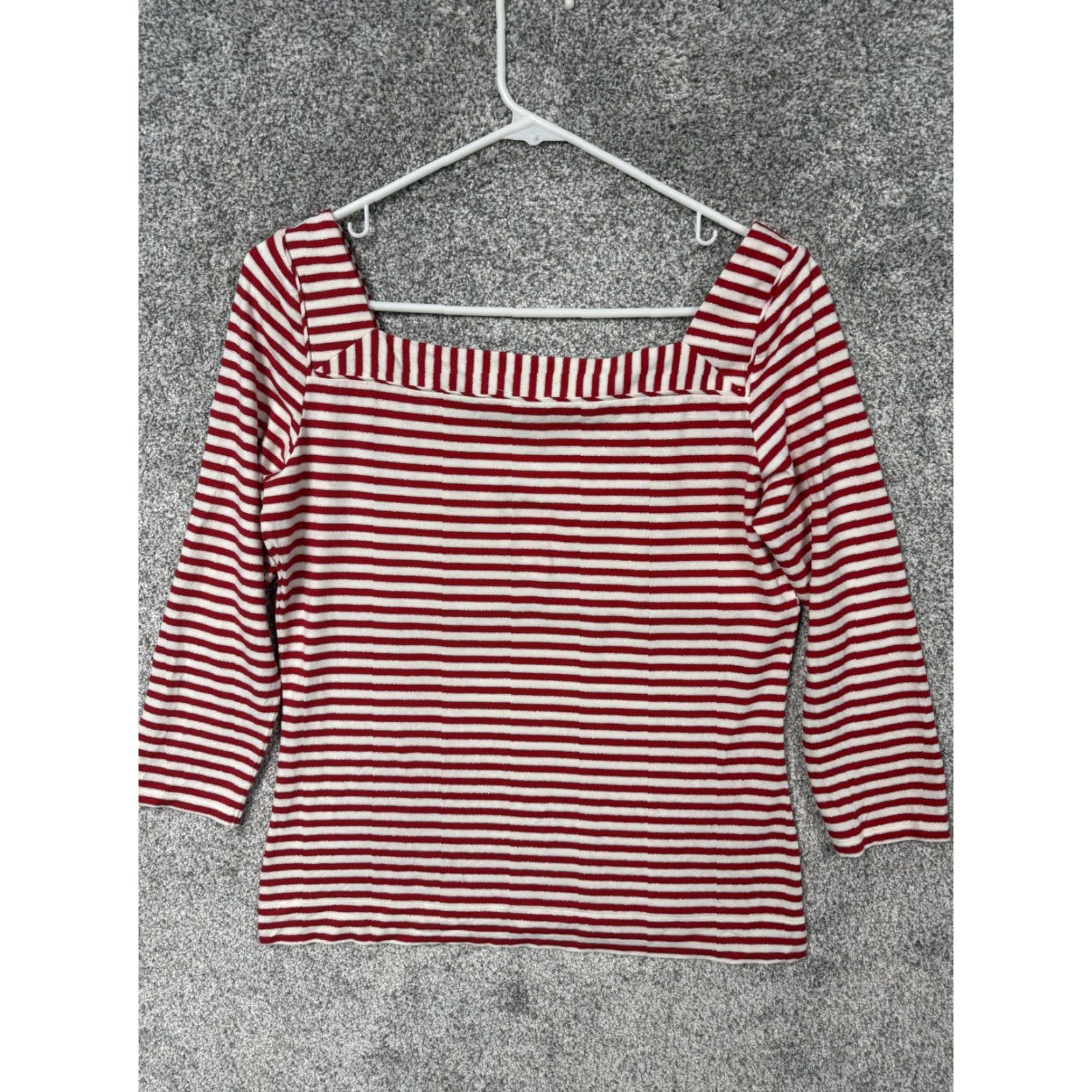 Boston Proper VINTAGE Boston Proper Shirt S Red White Striped 3/4 Sleeve V-Neck Womens - Nautical Preppy Lightweight Knit Top Size S / US 4 / IT 40 - 7 Thumbnail