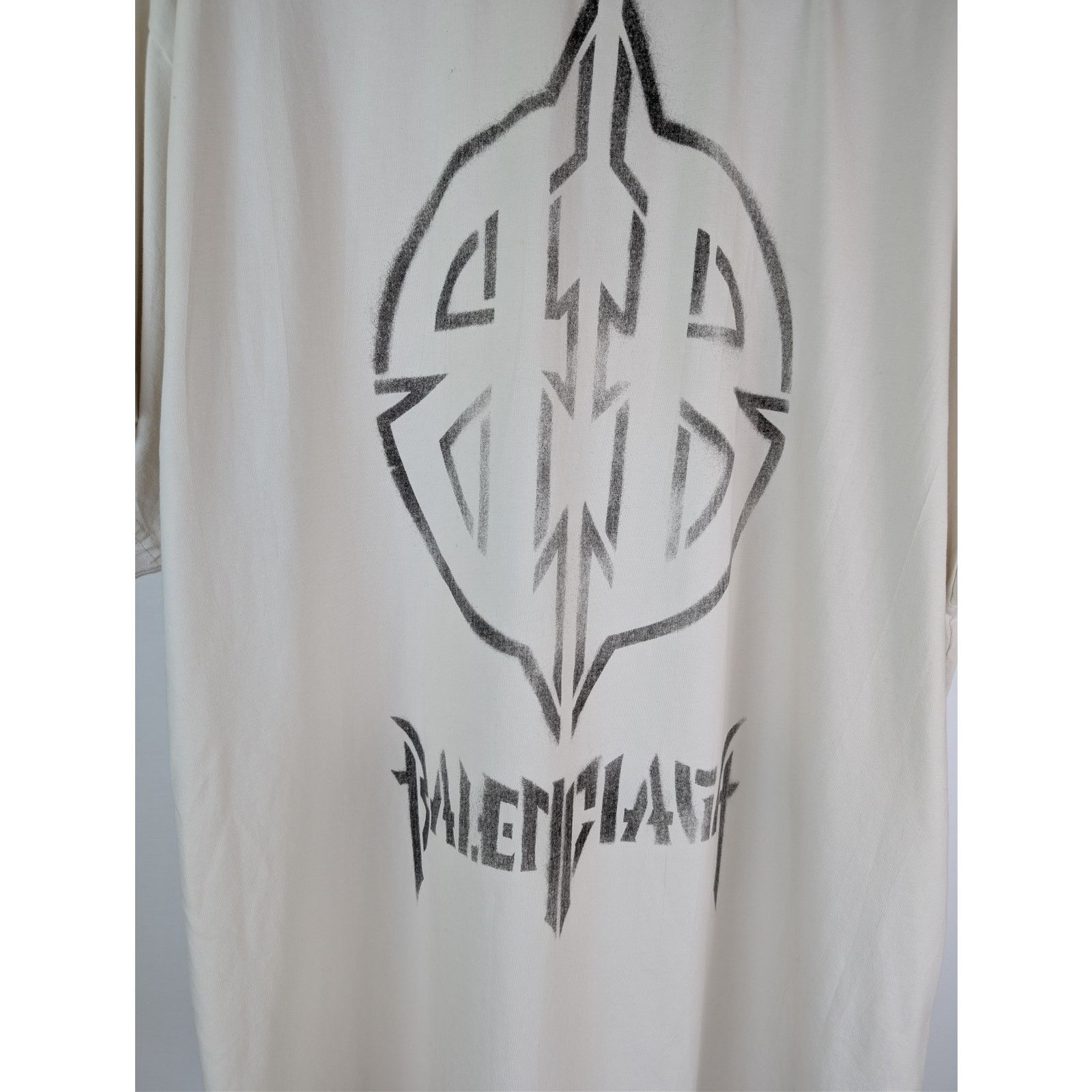 Balenciaga o1rshd1 BB Stencil Vintage Oversized Jersey T-Shirt in Ecru Size US M / EU 48-50 / 2 - 8 Thumbnail