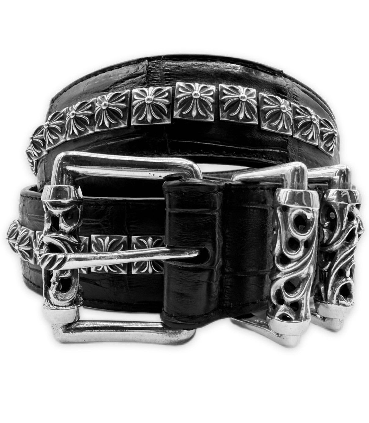 Chrome Hearts Chrome Hearts Alligator Leather Pyramid Stud .925 Silver Black Roller Belt Size 34 - 1 Thumbnail