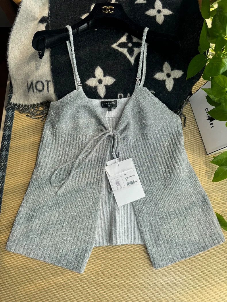 Chanel Chanel Silver Sparkly Cami Top- DMC Size US M / EU 48-50 / 2 - 1 Thumbnail