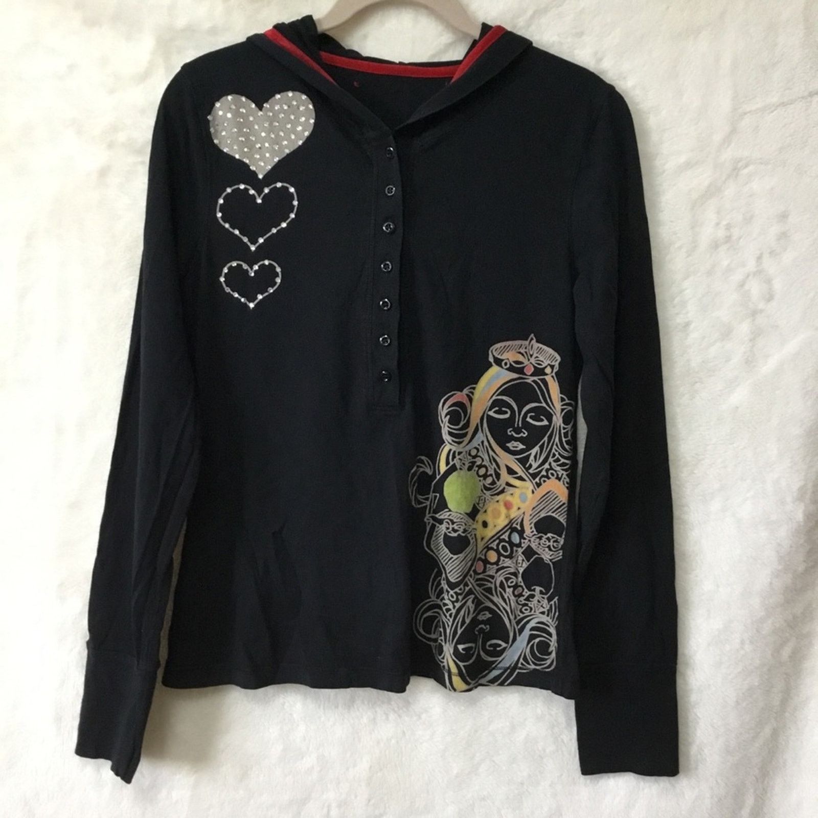 Other Black with Multi-Heart Hoodie Top Size S / US 4 / IT 40 - 2 Thumbnail