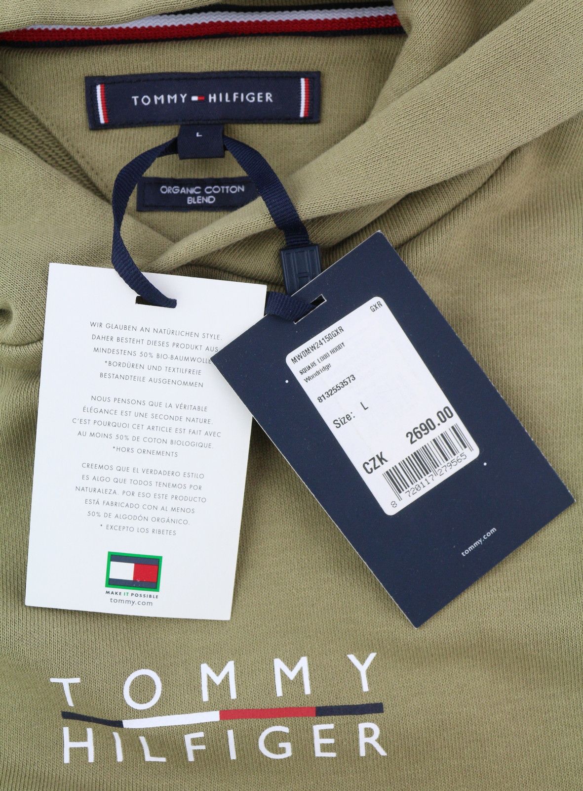 Tommy Hilfiger SQUARE LOGO L Brown Kangaroo Pocket Hooded 85112 Size US L / EU 52-54 / 3 - 4 Thumbnail