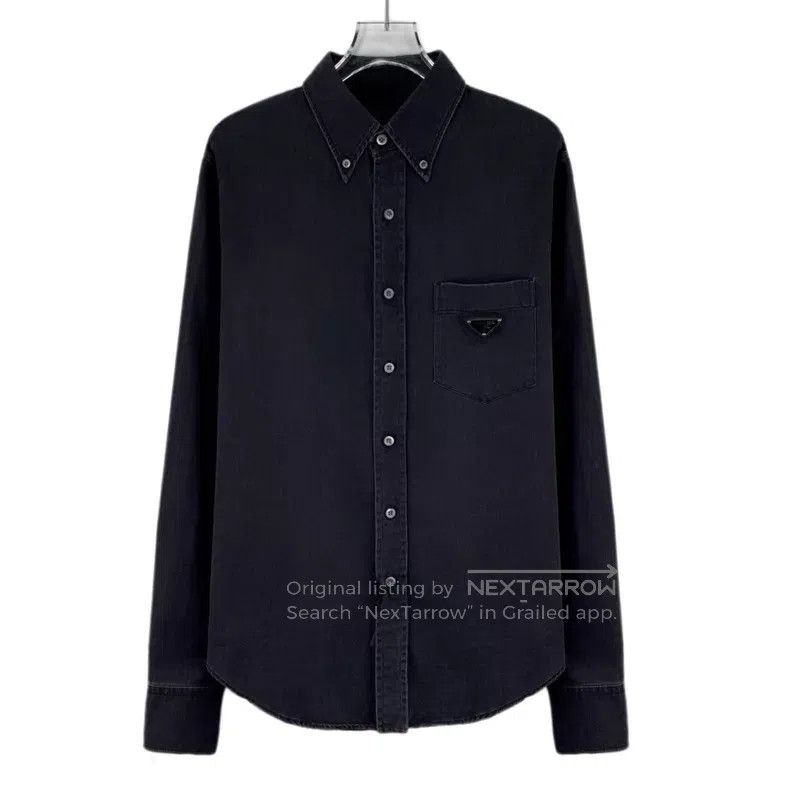 Prada Prada Black triangle cotton lapel single-breasted long-sle Size US XXS / EU 40 - 1 Thumbnail