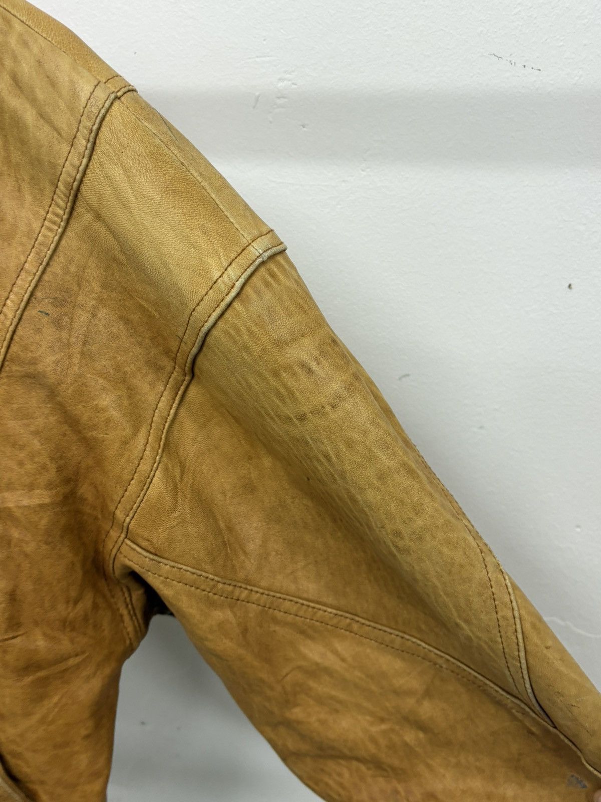 Rare Vintage 80s Patina Leather Bomber Jacket Double Collar