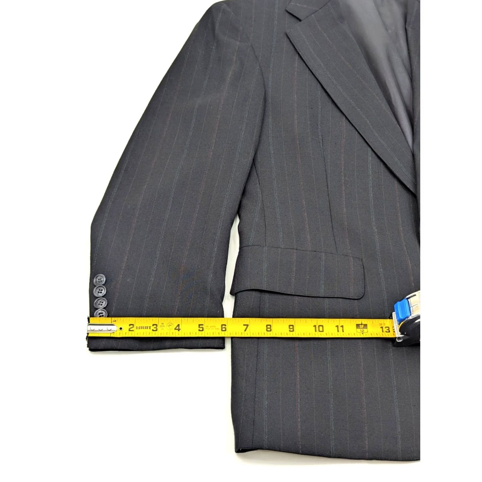 Brooks Christian Brooks 2 Piece Suit Sport Coat & Pant Light Wool PinStriped Charcoal Navy Blue 41S 34x27 Mens Vintage Size 42R - 7 Thumbnail