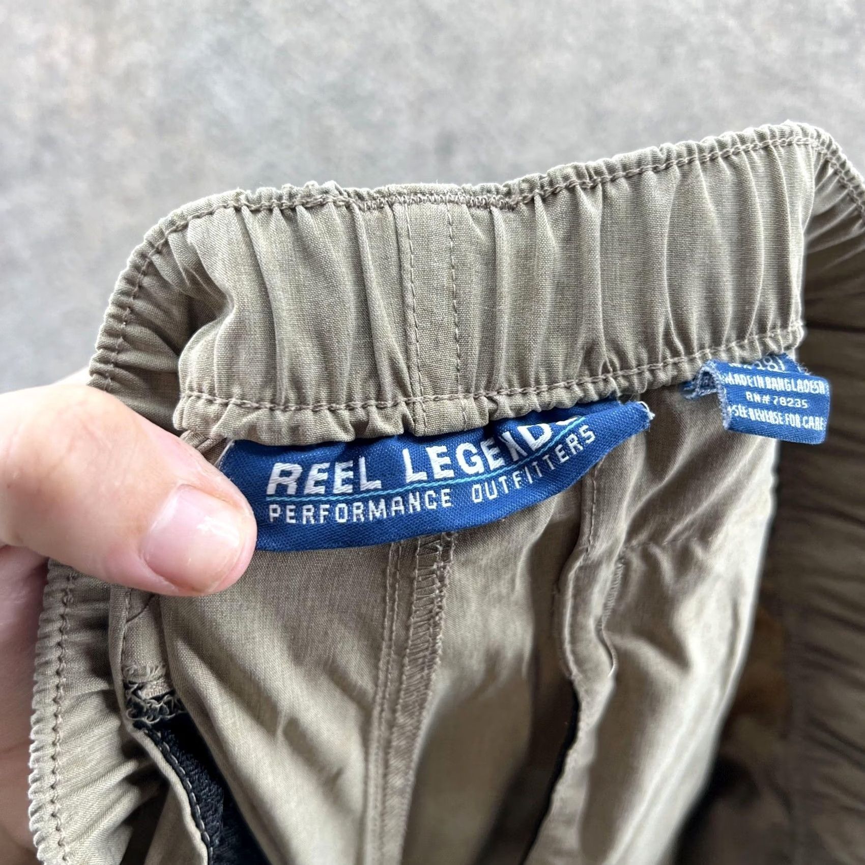 Vintage Reel Legends Pants Mens 36x38 Beige Convertible Cargo Elastic Waist Stretch Cargo Pocket Slash Pocket Flat Front Zip Official Rendering Size US 33 - 3 Thumbnail