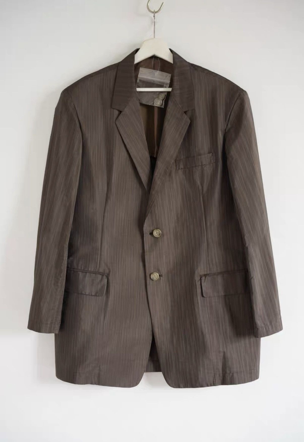 Yohji Yamamoto Yohji Yamamoto 92ss Brown Striped Paper-like Blazer K4 Size US S / EU 44-46 / 1 - 1 Thumbnail