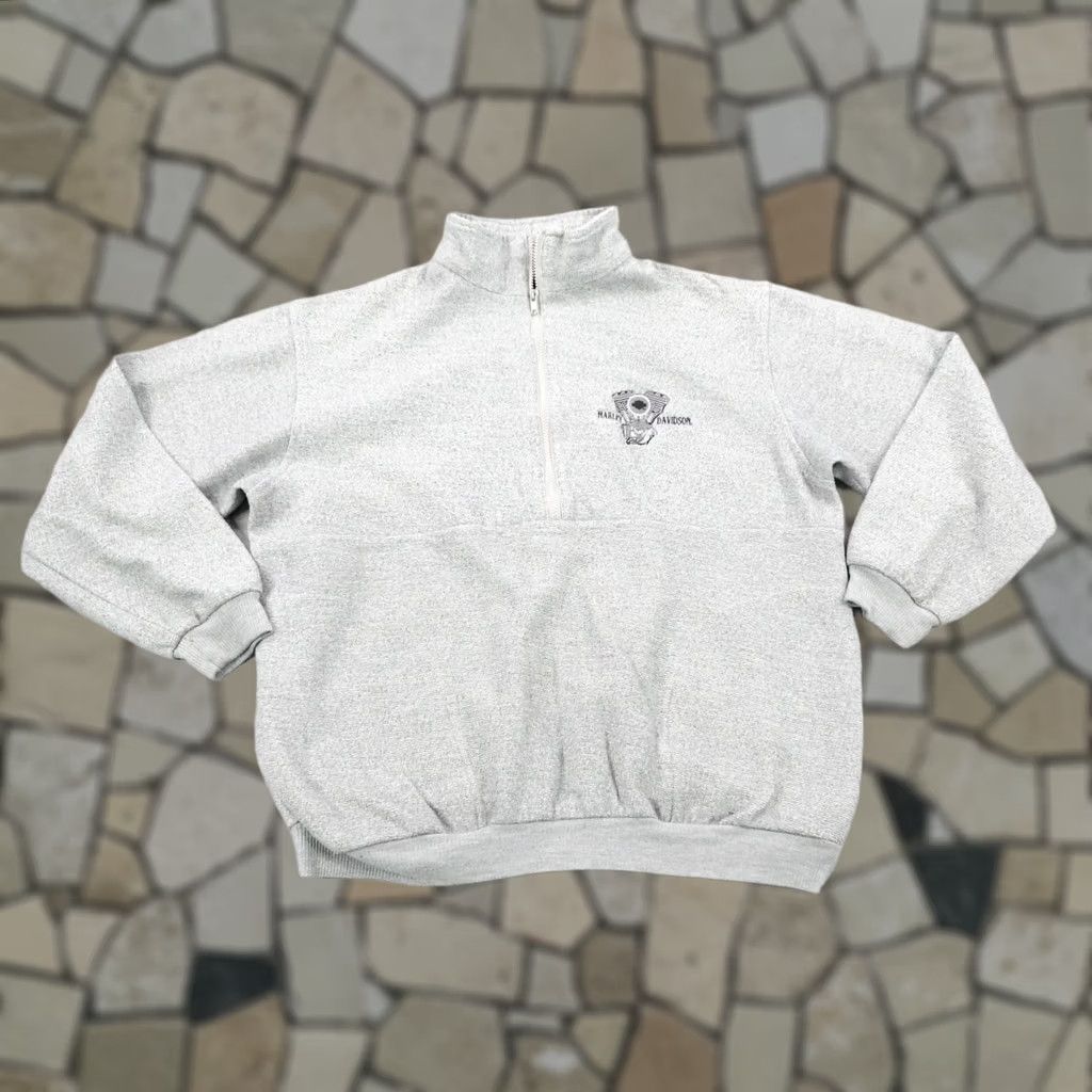 Harley Davidson VINTAGE Harley-Davidson Sweatshirt Mens Large Gray 1/4 Zip Pullover Hoodie Size US L / EU 52-54 / 3 - 1 Thumbnail
