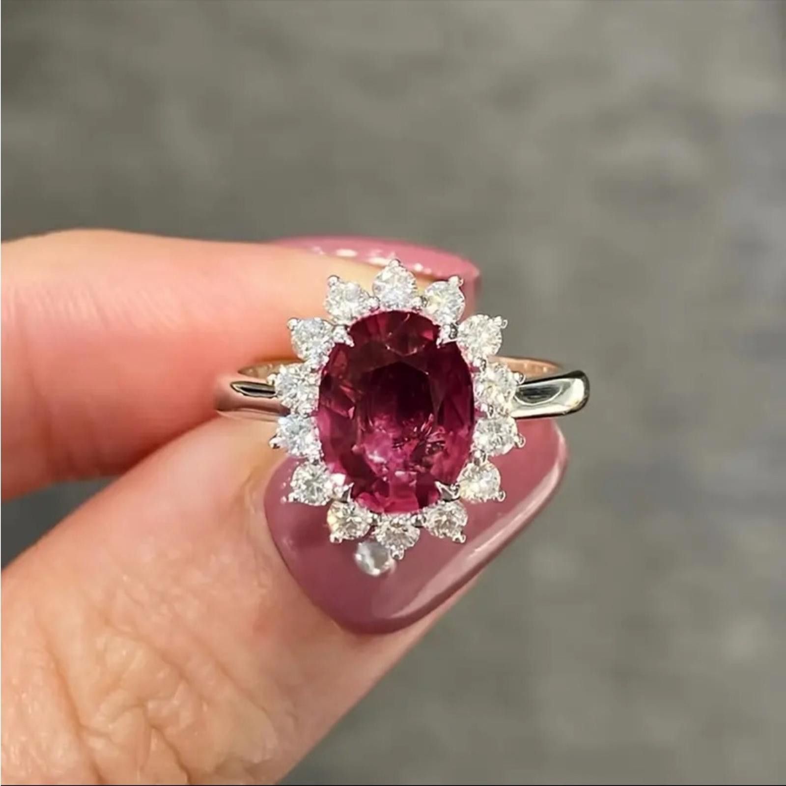 Designer Pink Ruby Simulated Engagement Halo Ring 2.50Ct Oval Cut Size ONE SIZE - 3 Thumbnail