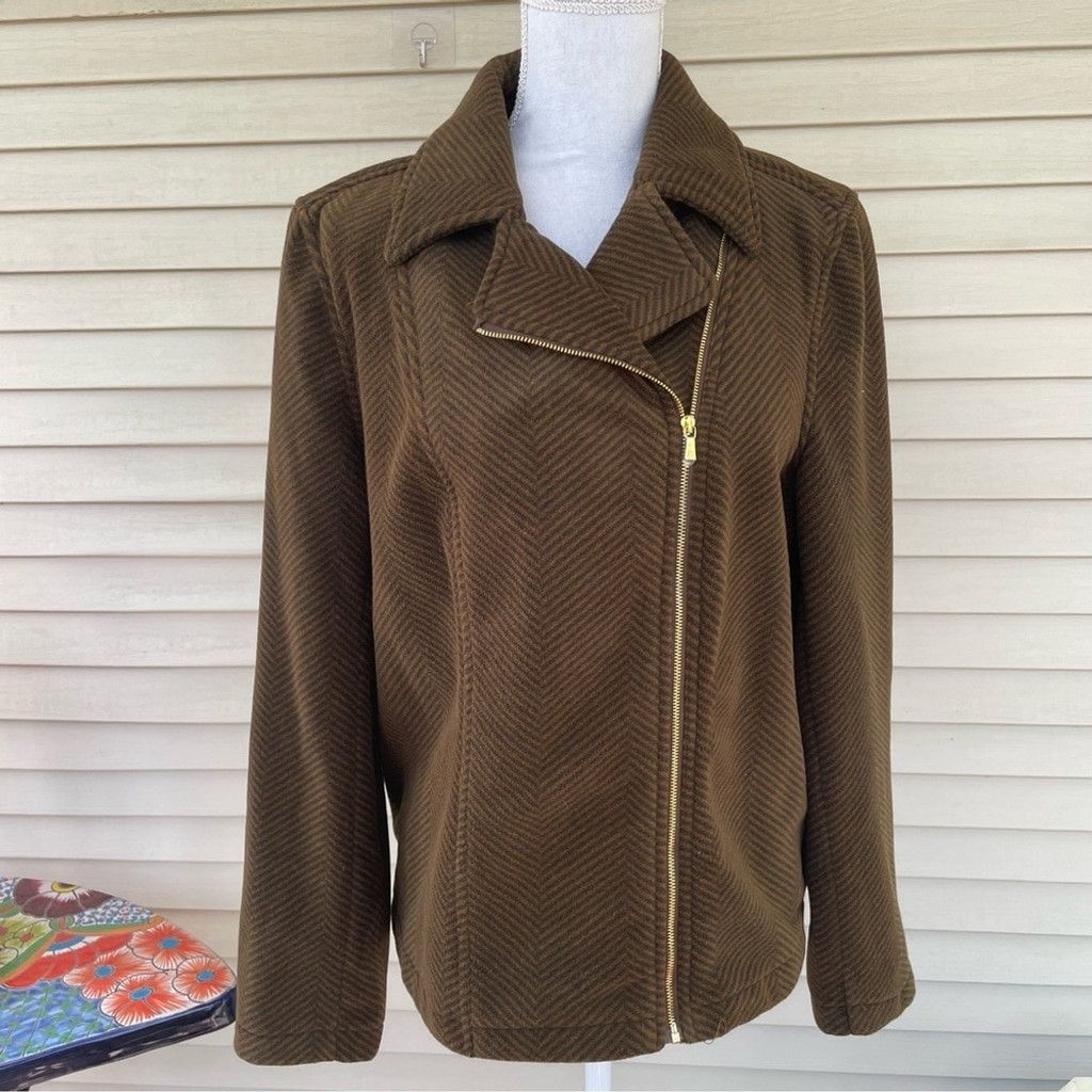 Isaac Mizrahi Isaac Mizrahi LIVE Asymmetrical Zip Herringbone Jacket Sz L Size L / US 10 / IT 46 - 1 Thumbnail