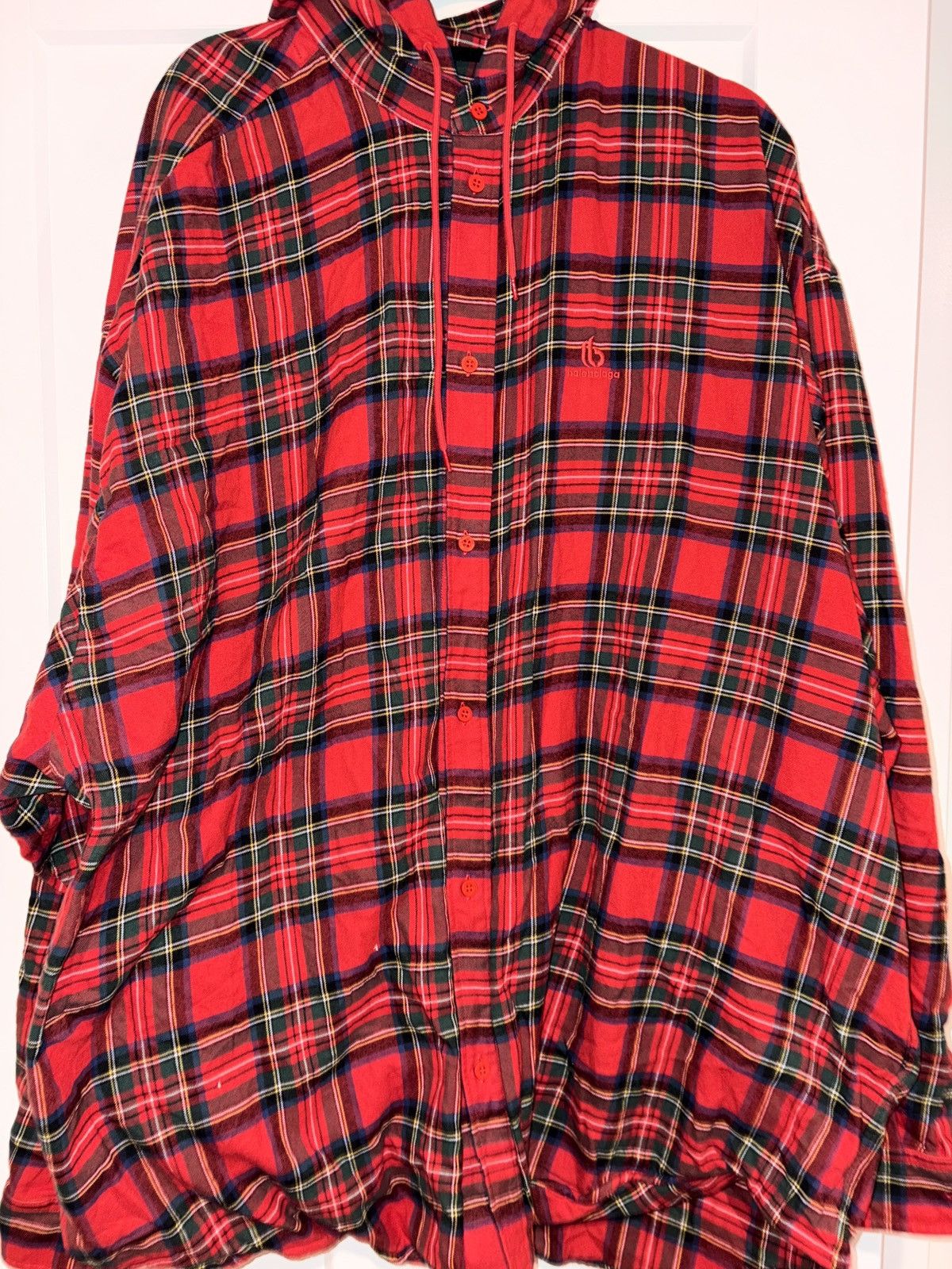 Balenciaga BALENCIAGA RED TARTAN HOODED SHIRT UNIFIT Size US XL / EU 56 / 4 - 9 Thumbnail