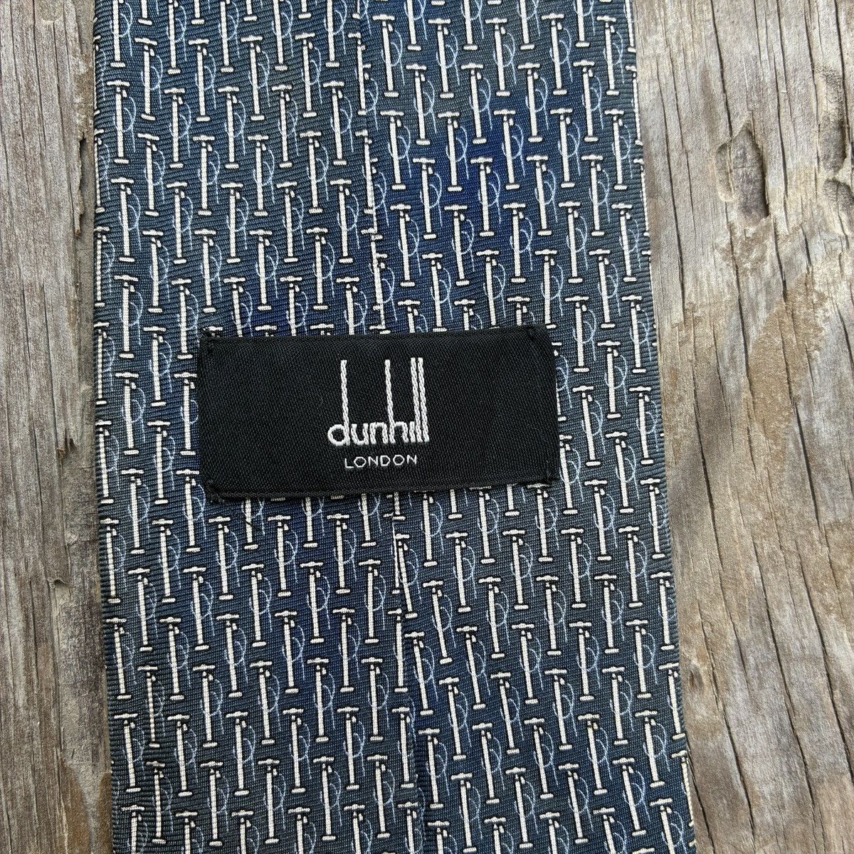 Other Vintage Dunhill London Silk Tie Blue Wrench Pattern Necktie Size ONE SIZE - 3 Thumbnail