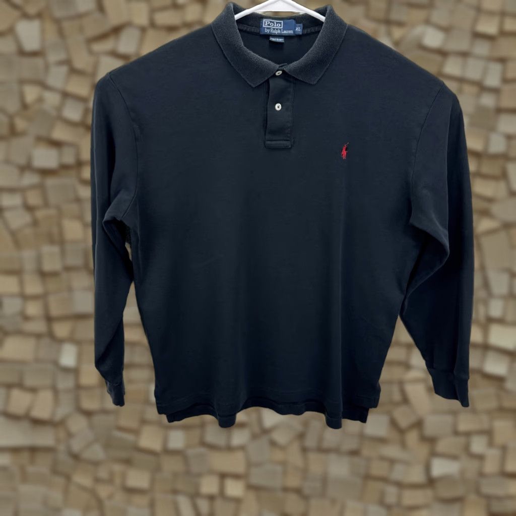 Ralph Lauren VINTAGE Polo Ralph Lauren Long Sleeve Polo Shirt Black Mens XL Red Pony Button Size US XL / EU 56 / 4 - 1 Thumbnail