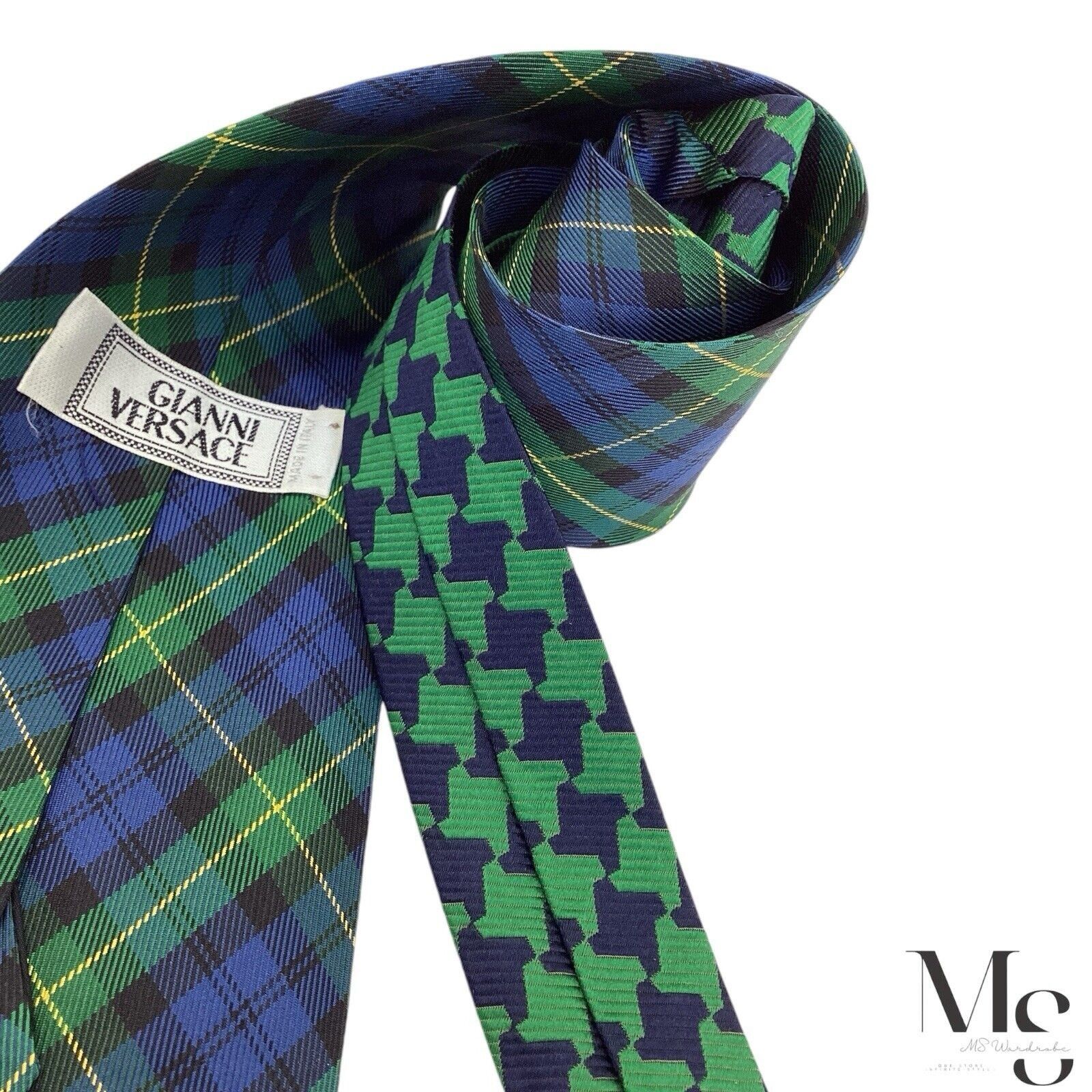 Versace GIANNI VERSACE Blue & Green Plaids & Checks Made In Italy Si Size ONE SIZE - 3 Thumbnail