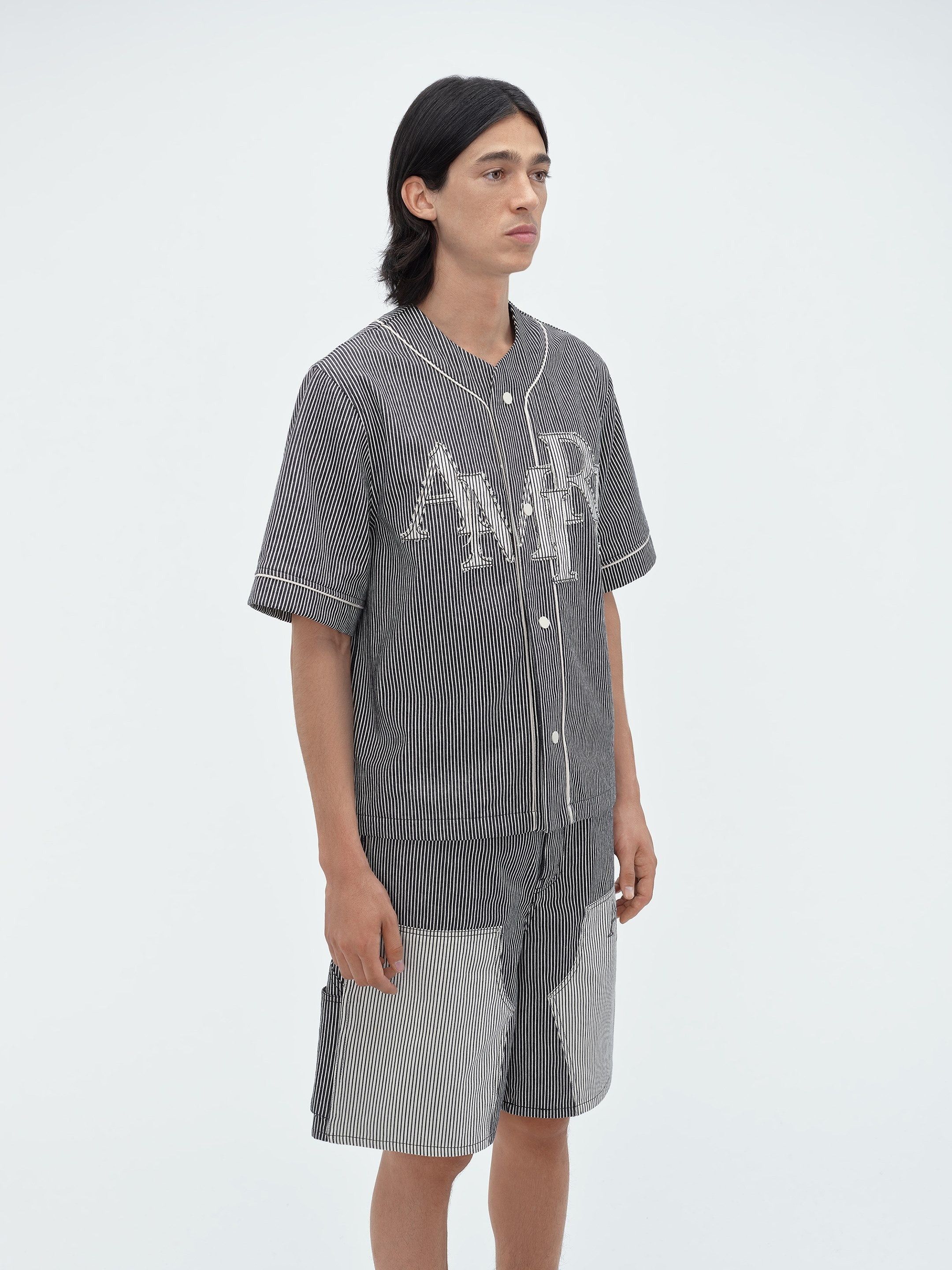 Amiri o1s1wg110425 Striped Denim Logo Applique Baseball Shirt Size US S / EU 44-46 / 1 - 4 Thumbnail