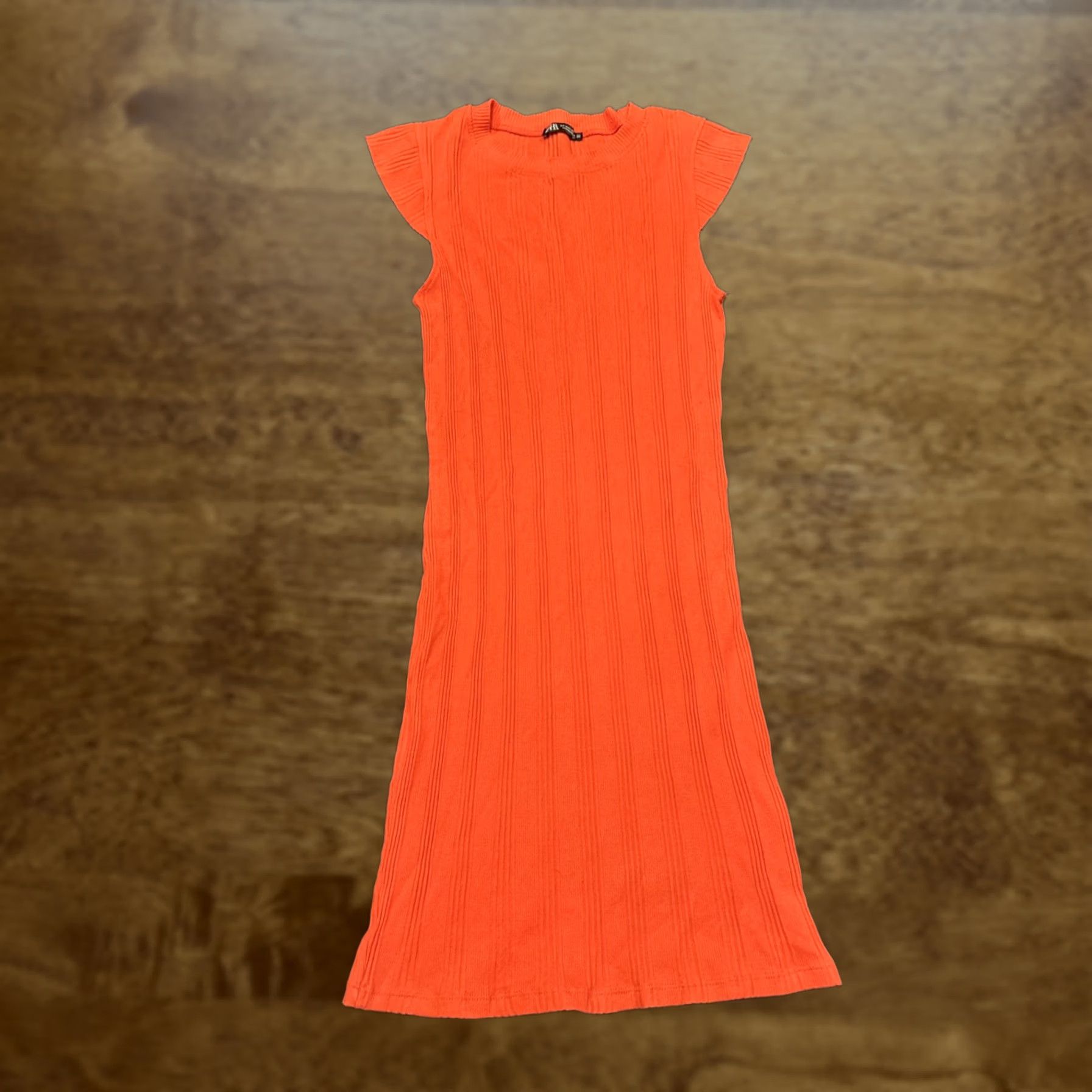 Zara Zara Womens Orange Rib Knit Crewneck Cap Short Sleeve Mini A-Line Dress  SZ M A1 | Grailed