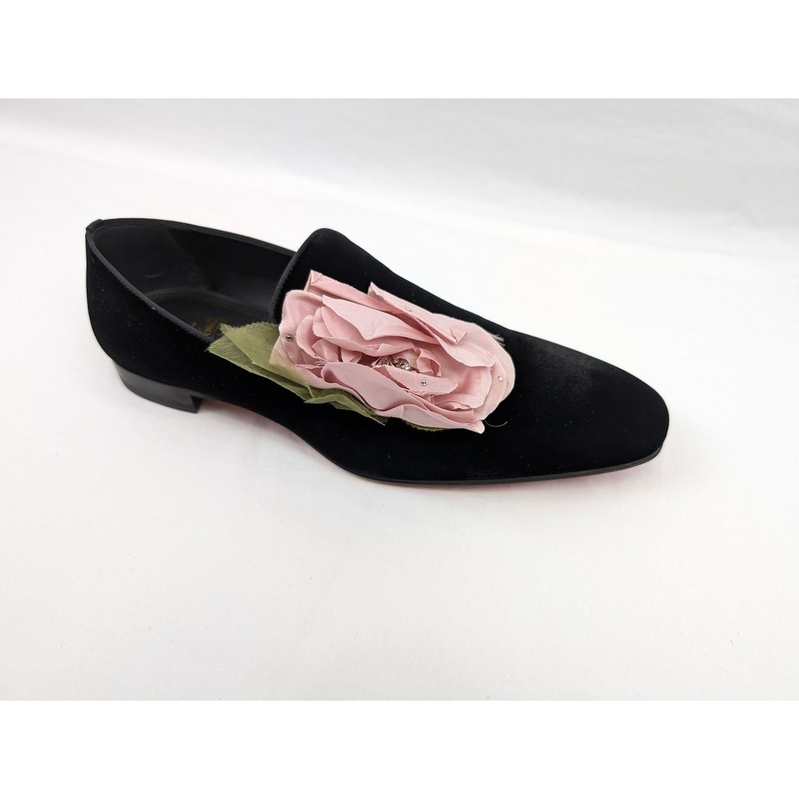 Christian Louboutin o1rshd1 Velvet Dandyflor Flat in Black/Rose Size US 11 / EU 44 - 3 Thumbnail
