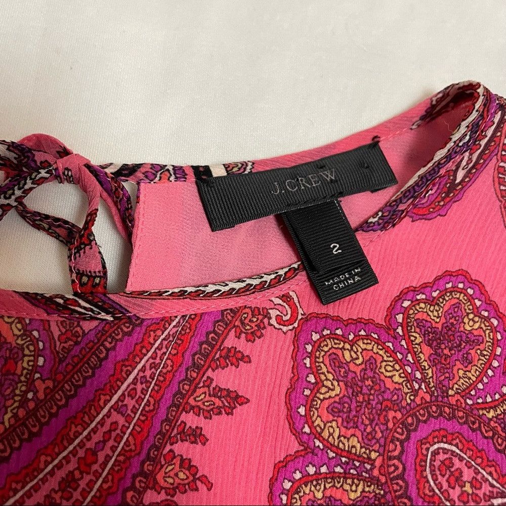 J.Crew J. Crew Ruffle Front Paisley Silk Pink Blouse Size 2 Size XS / US 0-2 / IT 36-38 - 7 Thumbnail
