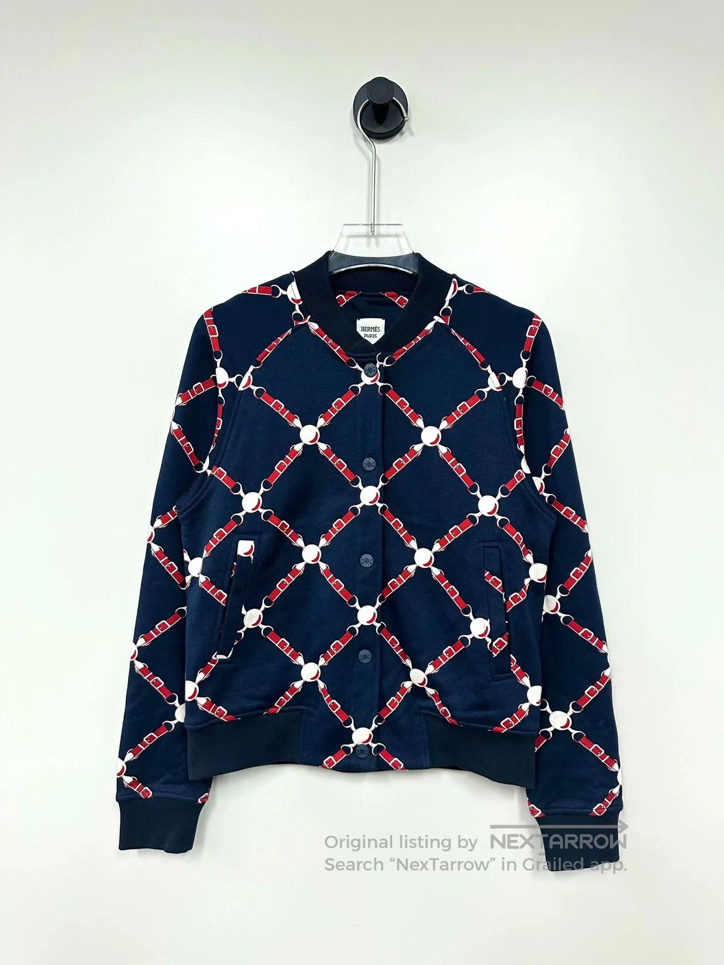 Hermes Hermes Dark Blue Chain Print Logo Jacket| Size XXS / US 00 / IT 34 - 1 Thumbnail