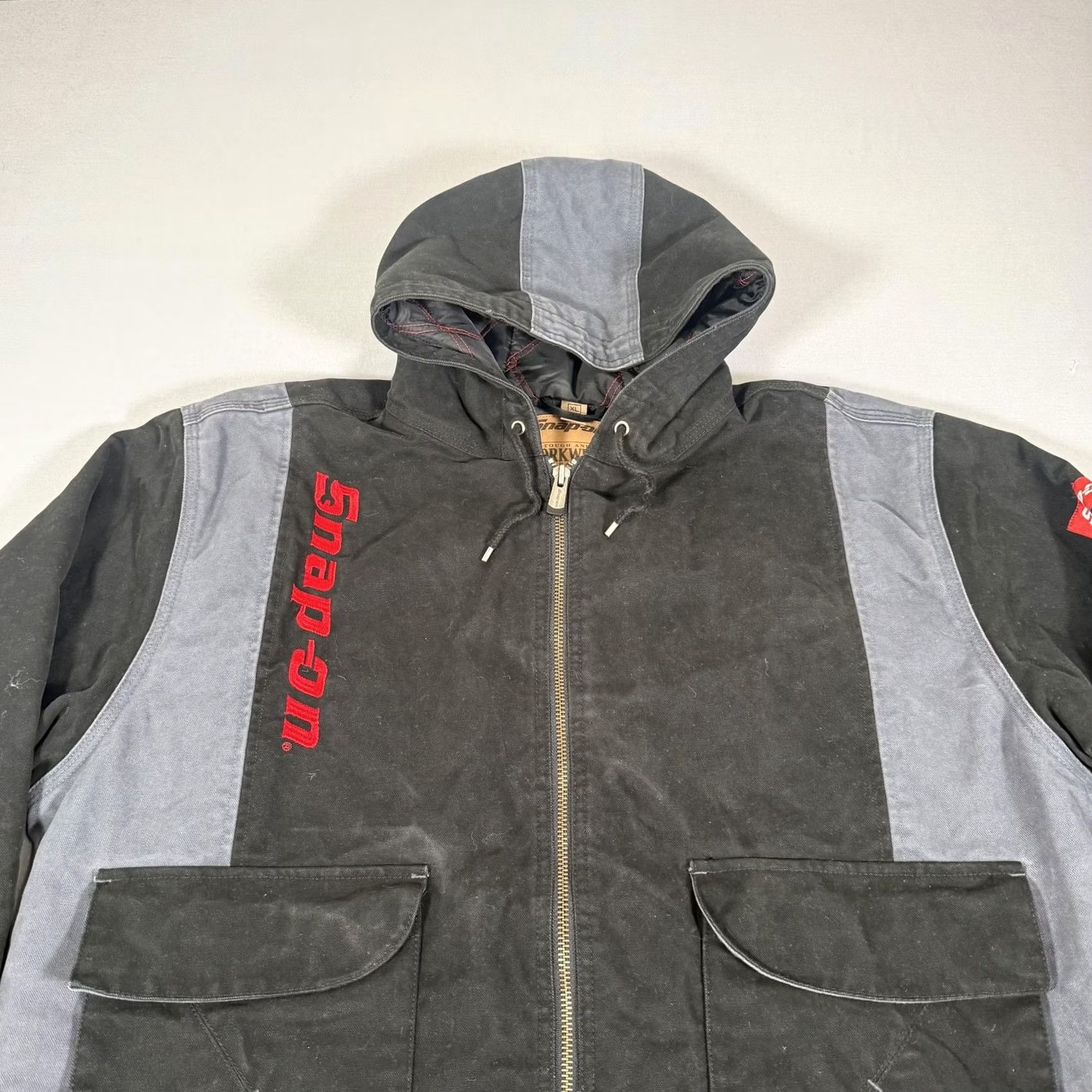 Vintage SNAP-ON Jacket Mens XL Black Canvas Hooded Bomber Workwear Zip Full Front Insulated Lined Pockets Size US XL / EU 56 / 4 - 2 Thumbnail