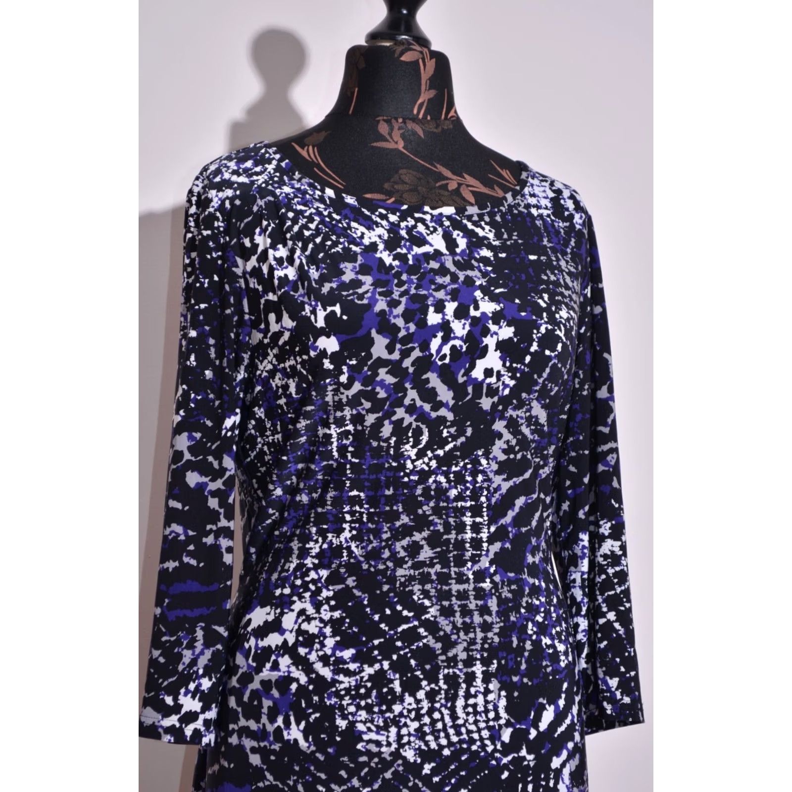 Joseph Ribkoff Joseph Ribkoff Womens Stretchy Long Sleeve Dress Black/Blue/White Size UK14 IT46 Size XL / US 12-14 / IT 48-50 - 2 Thumbnail