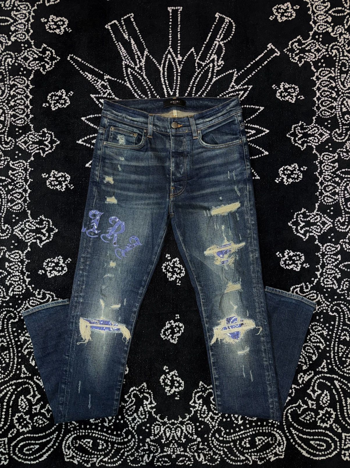 Amiri AMIRI BANDANA PURPLE ENGLISH LOGO JEANS Size US 30 / EU 46 - 1 Thumbnail