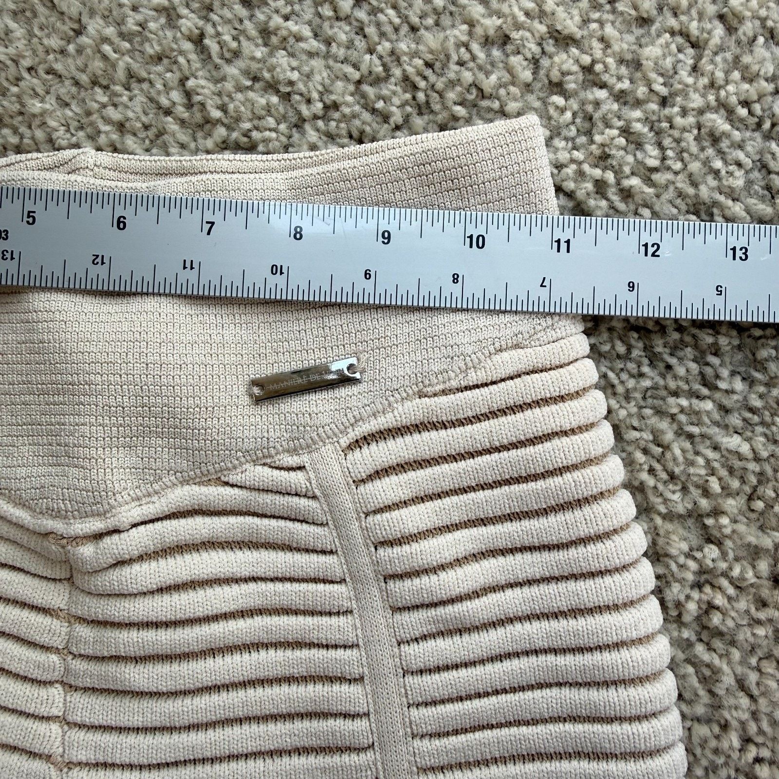 Maniere De Vior Maniere De Voir Ribbed Knit Flare Pants Cream Beige Size M Size 22" - 5 Thumbnail
