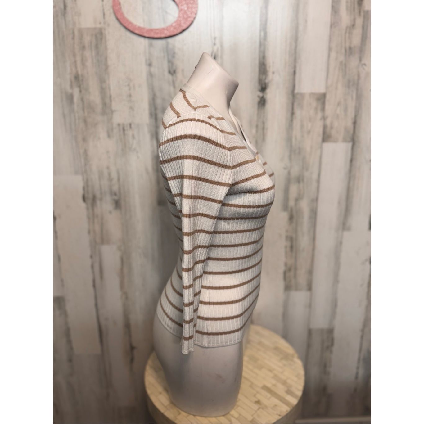 Other White & Brown Striped Henley Ribbed Knit Top – Small Size S / US 4 / IT 40 - 4 Thumbnail