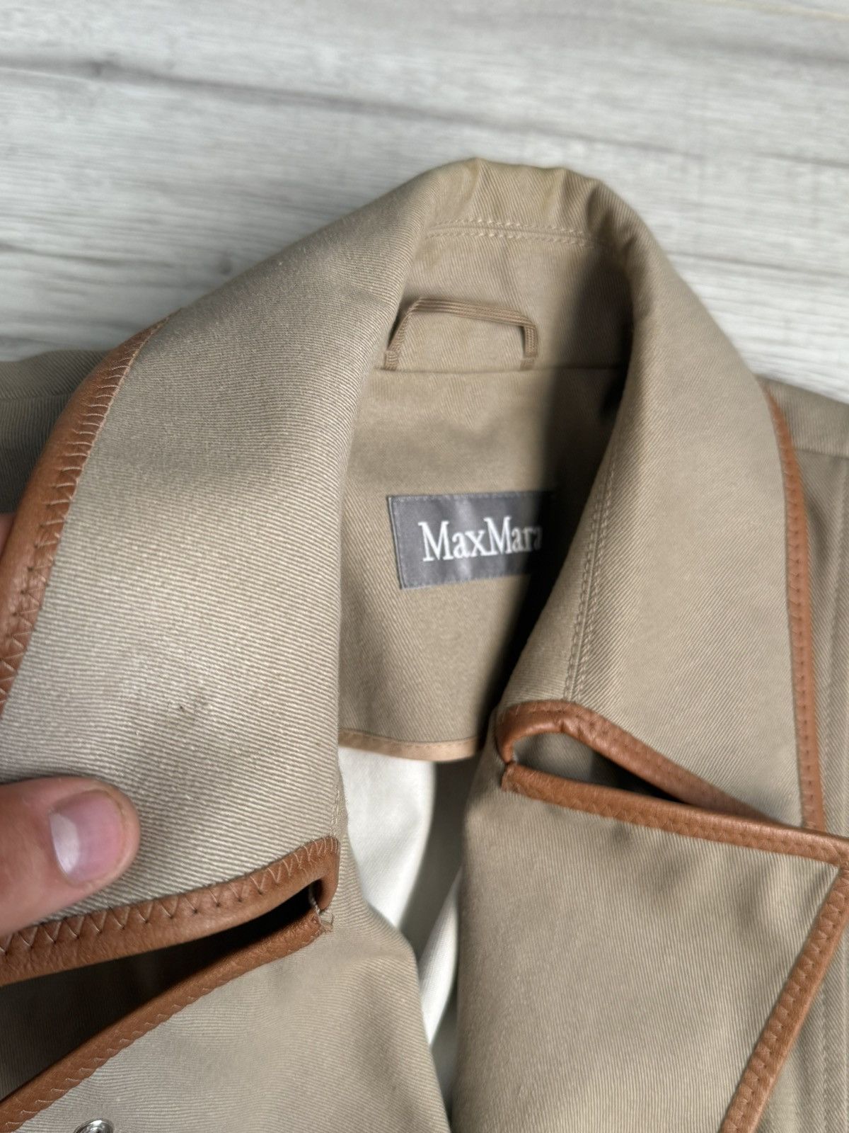Max Mara Max Mara Beige Jacket with Brown Leather Trim Size XL / US 12-14 / IT 48-50 - 6 Thumbnail
