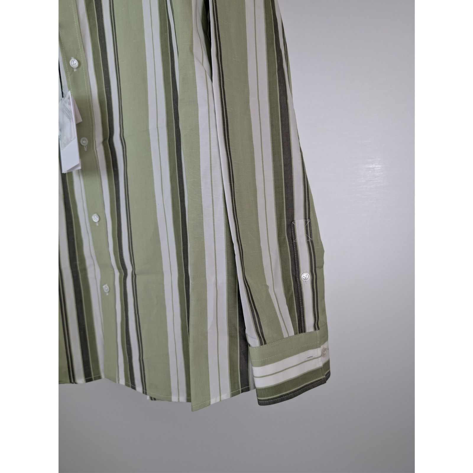 Bottega Veneta o1rshd1 Chunky Cotton Stripe Shirt Green/Olive Multi-Stripe Size US M / EU 48-50 / 2 - 5 Thumbnail