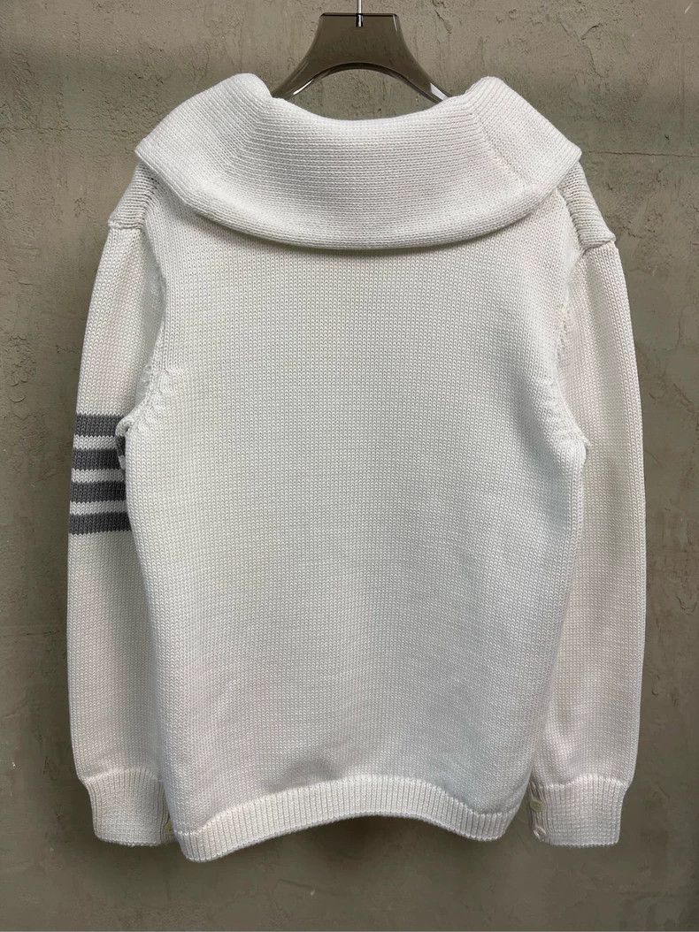 Thom Browne Thom Browne White four-striped knitted cardigan sweater jac Size US S / EU 44-46 / 1 - 5 Thumbnail