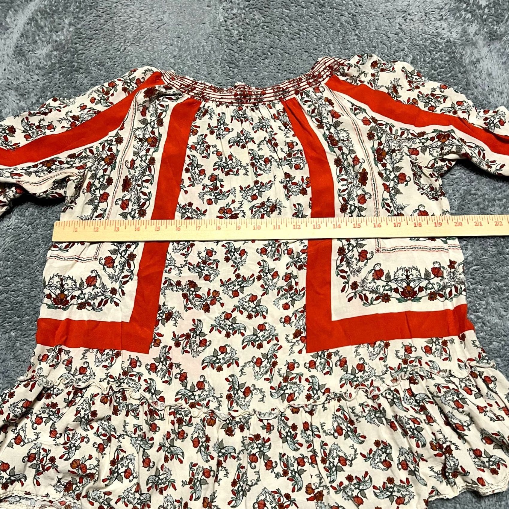 Vintage Democracy Shirt Blouse Womens Large Beige Red Floral 3/4 Bell Sleeve Ruffle L Women Size L / US 10 / IT 46 - 4 Thumbnail