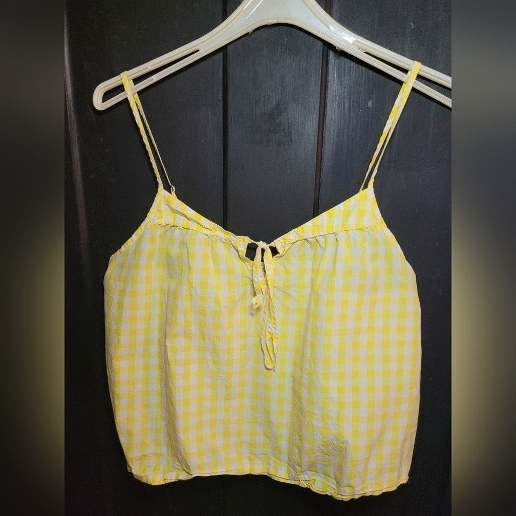 J.Crew J Crew, camisole top, yellow/white checks, medium, EUC Size L / US 10 / IT 46 - 1 Thumbnail
