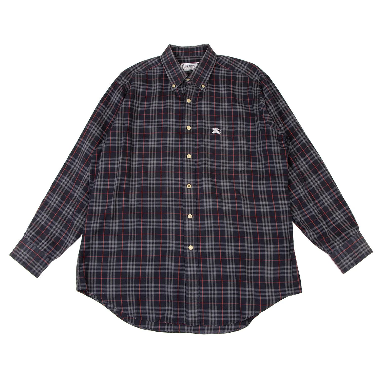 Burberry Cotton Button-Down Check Shirt in Navy Gray Red Size 41 Size US M / EU 48-50 / 2 - 1 Thumbnail