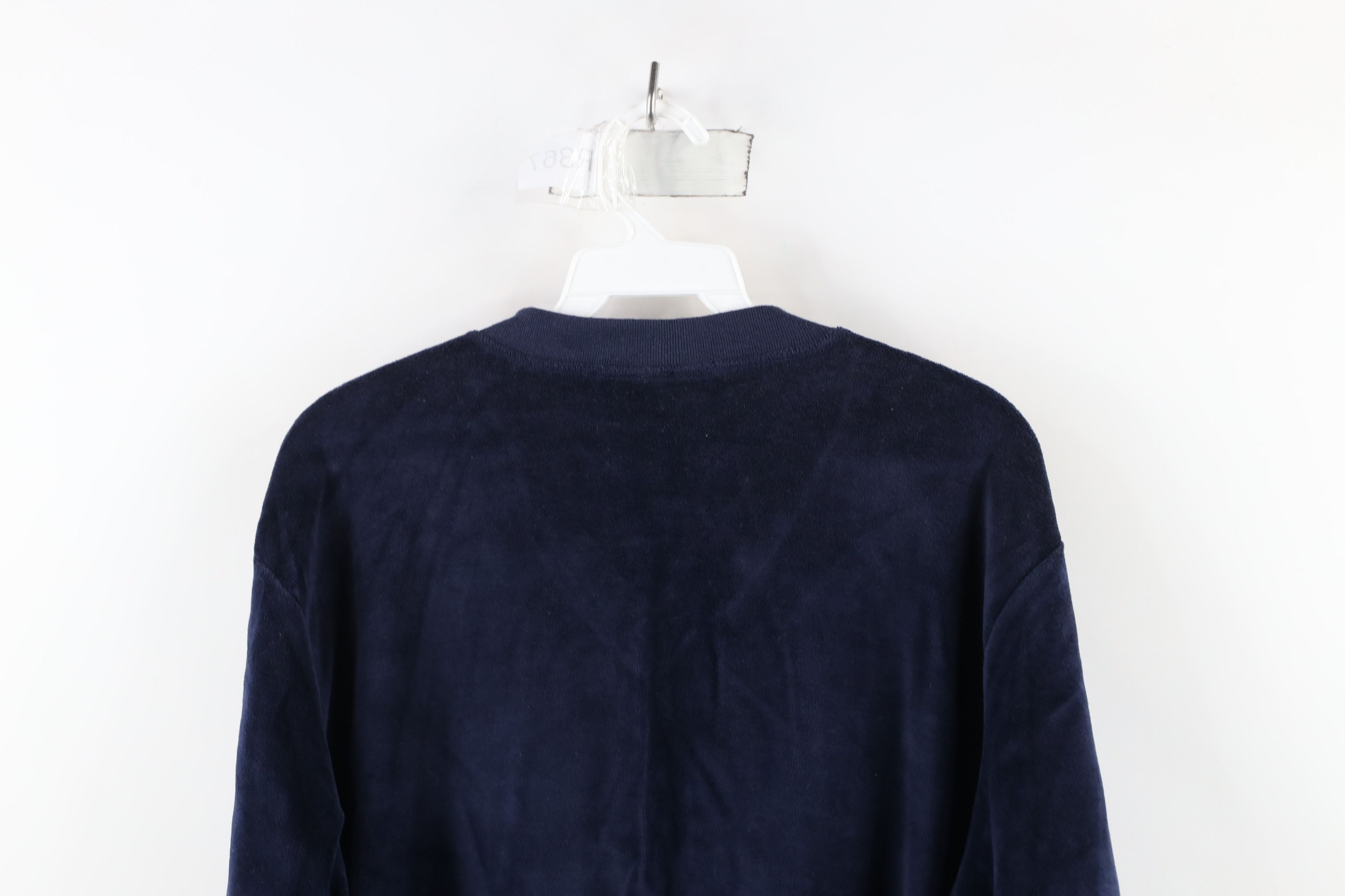 Vintage Vintage 70s Macys Velvet Velour V-Neck Sweater Navy Blue Size US L / EU 52-54 / 3 - 8 Thumbnail