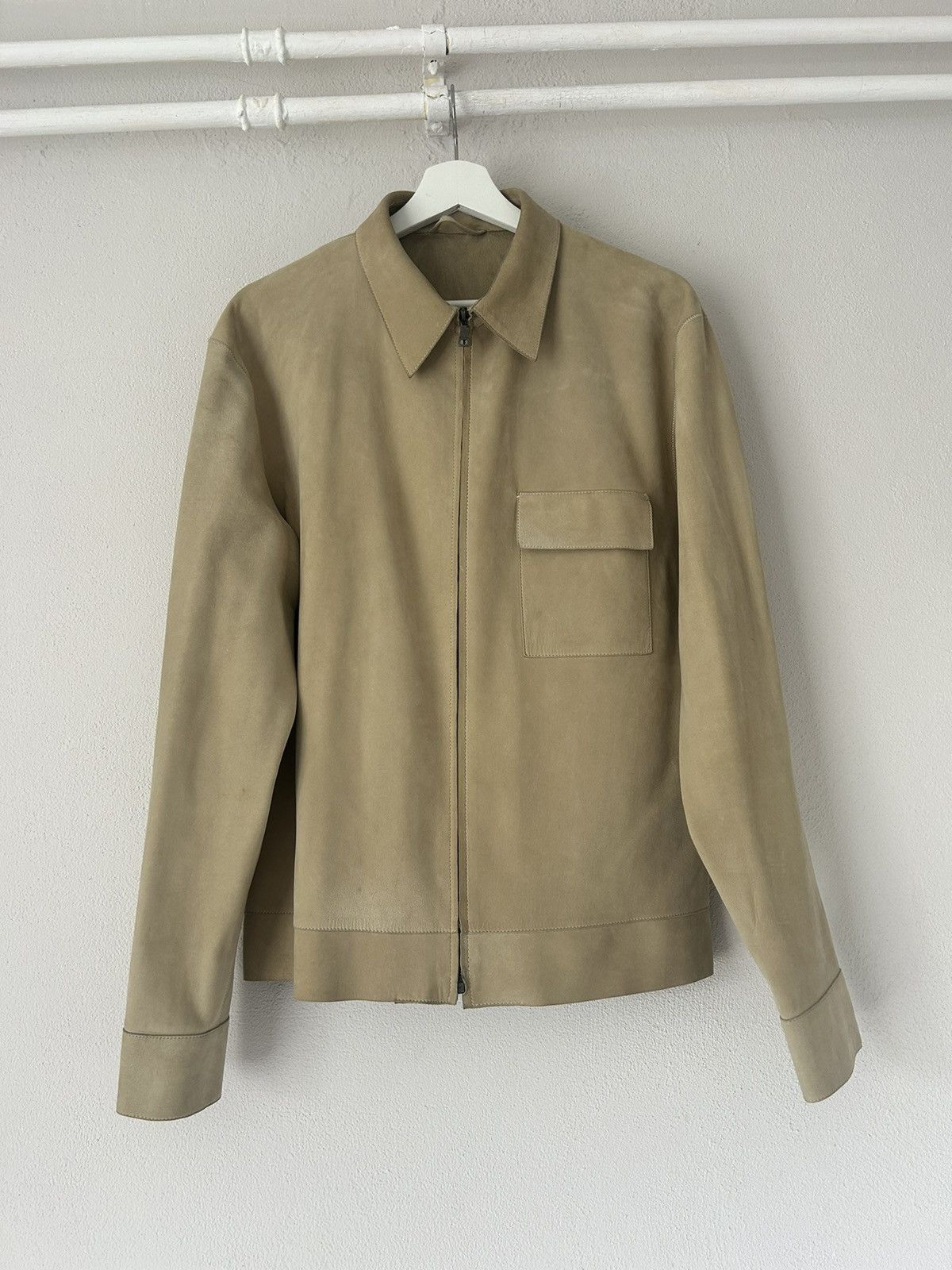 image of Jil Sander Cream Suede Leather Jacket, Men's (Size Medium)