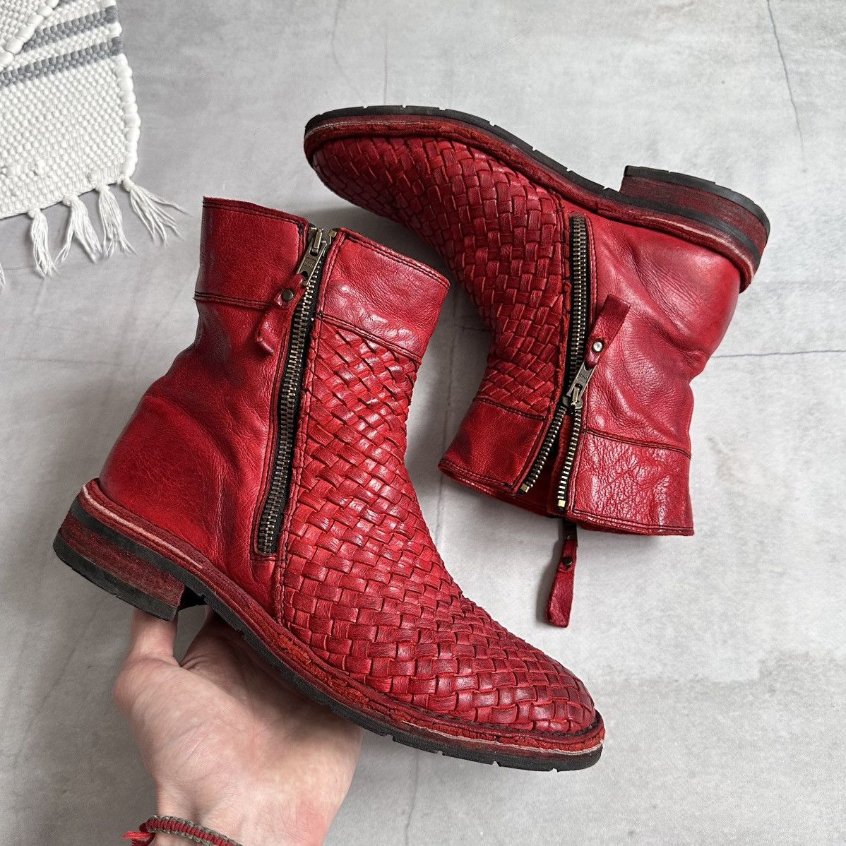 The Last Conspiracy 00s Bubetti Woven Leather Boots Bikkembergs A1923 Style Size US 8.5 / IT 38.5 - 6 Thumbnail