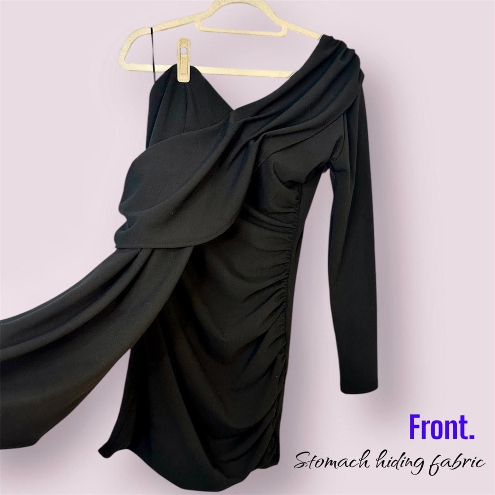 Designer One Shoulder Mini Dress Ruched Bodycon Cocktail Party Black Size M / US 6-8 / IT 42-44 - 2 Thumbnail