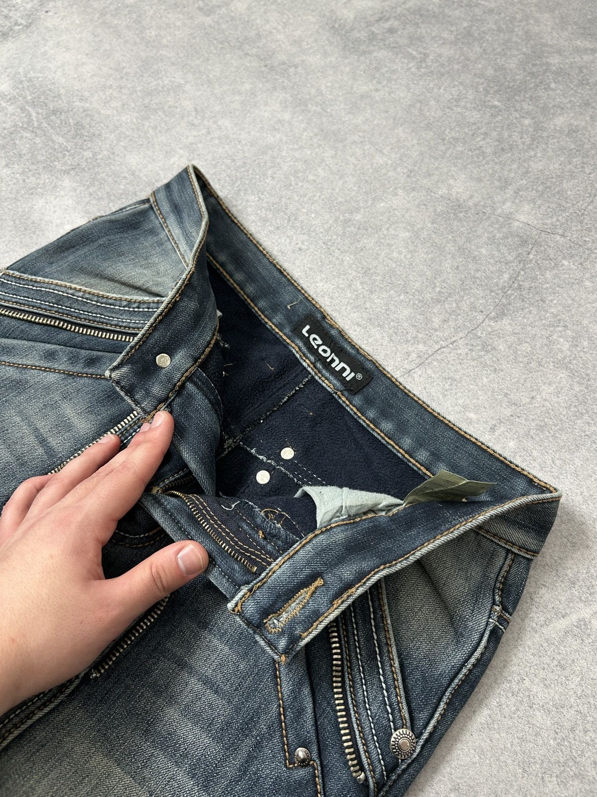 Japanese Brand Leonni washed dark blue flared jeans mens avant-garden Size US 34 / EU 50 - 6 Thumbnail