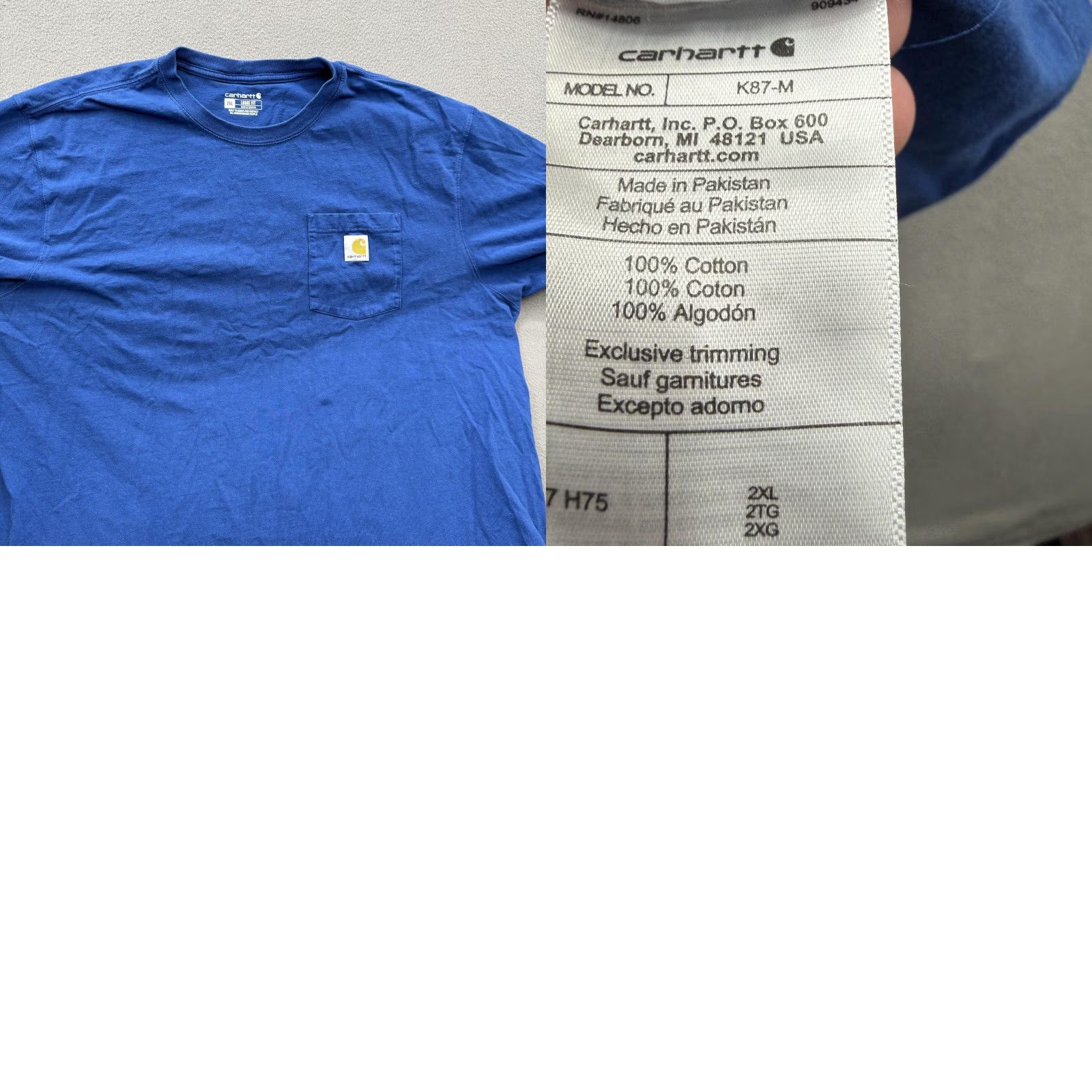 Carhartt Carhartt Shirt Mens 2XL Blue Loose Fit K87 Pocket Workwear Tee Tagless Cotton Shirt Mens 2XL Blue Regular Crew Neck Short Sleeve Pocket Logo Medieval? Size US XXL / EU 58 / 5 - 8 Thumbnail