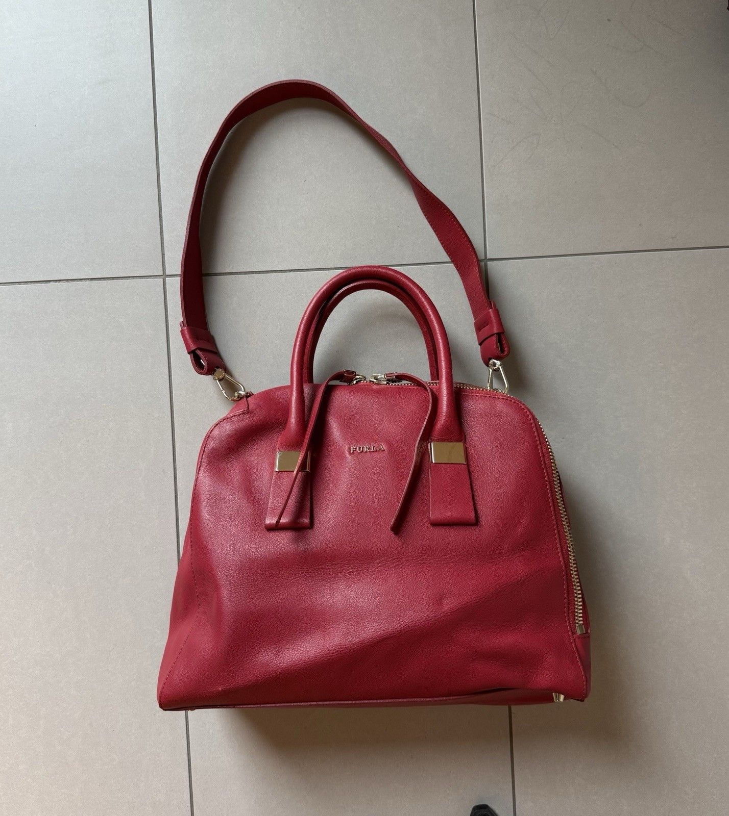 Furla Furla Twiggy Red Hand satchel Bag Leather 2 Way Tote Bag Size ONE SIZE - 3 Thumbnail