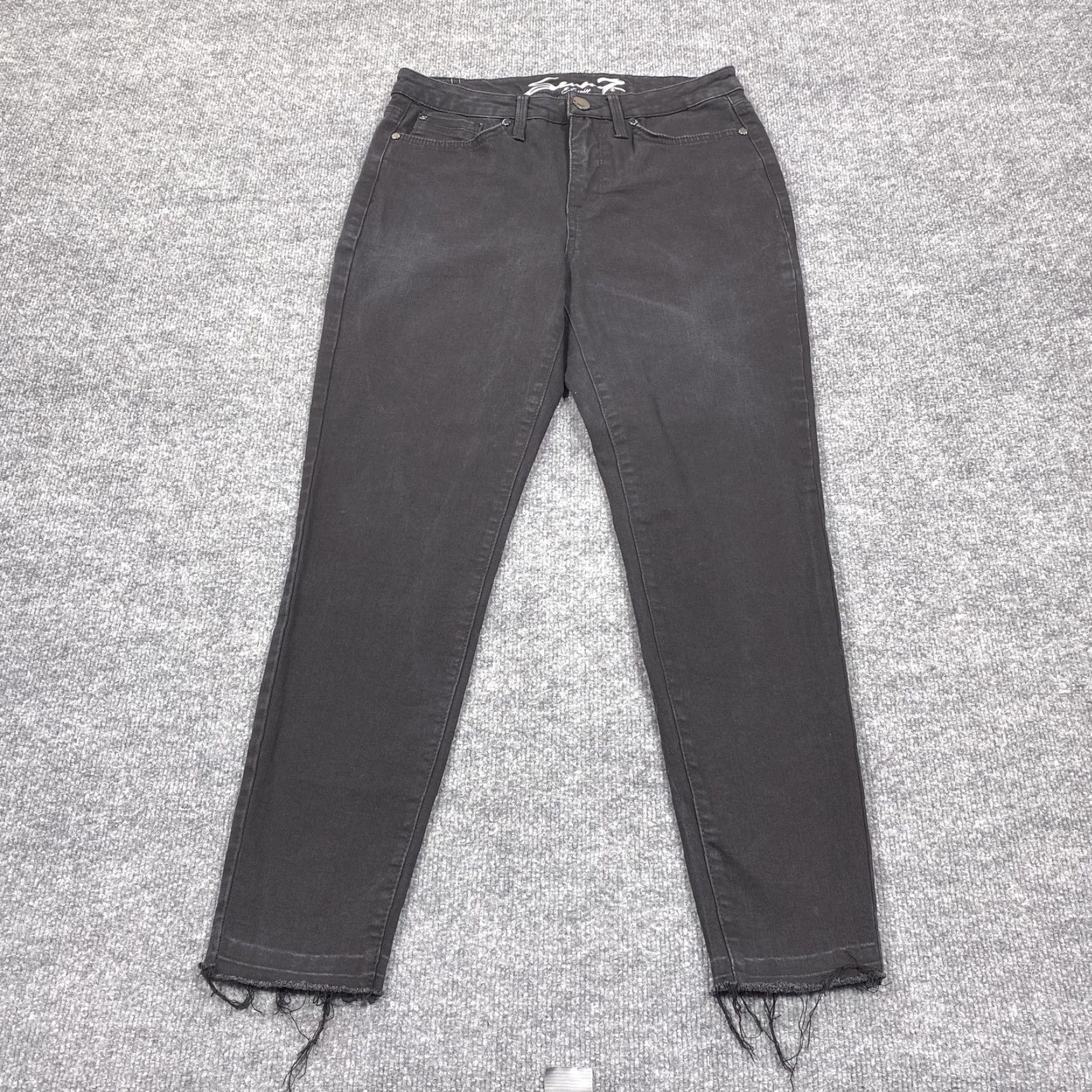 Vintage VINTAGE Seven7 Jeans Womens 12 Black Charcoal Skinny Stretch Denim Mid Rise Frayed Hem Size 34" / US 12 / IT 48 - 2 Thumbnail