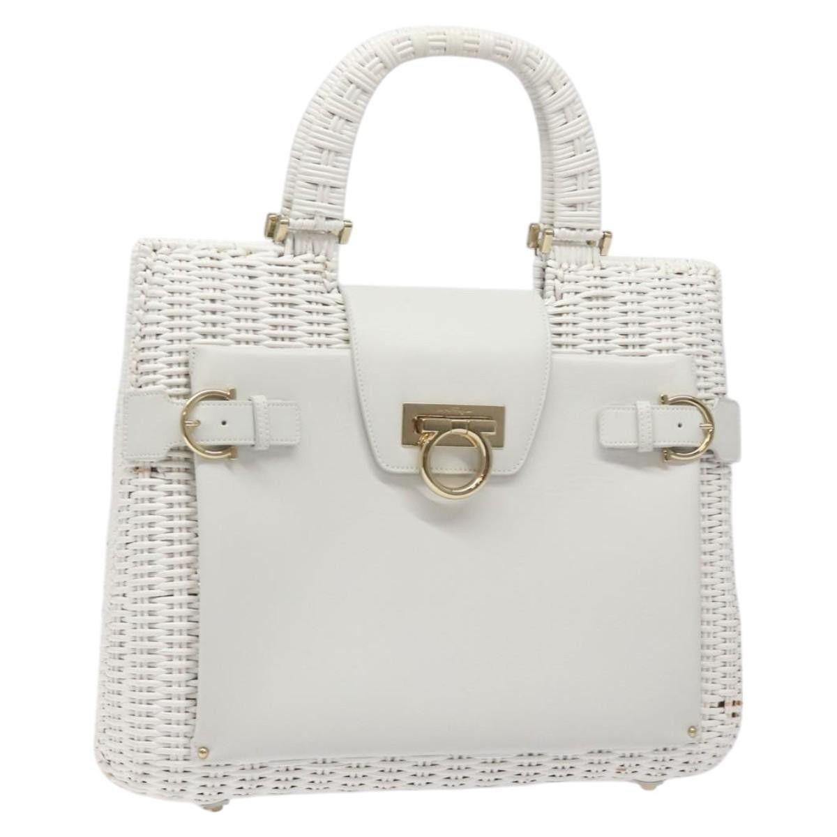 Salvatore Ferragamo Gancini Hand Bag Wicker White