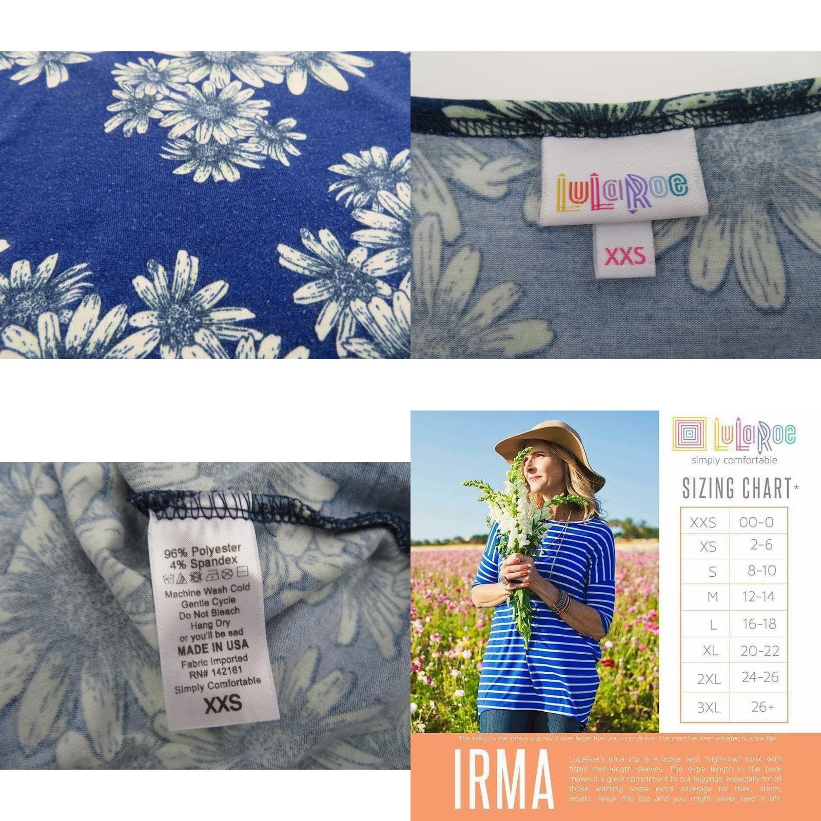 Vintage LULAROE Irma T Shirt Tunic Top 2XS Womens Floral Unicorn Blue Yellow Size XXS / US 00 / IT 34 - 8 Thumbnail