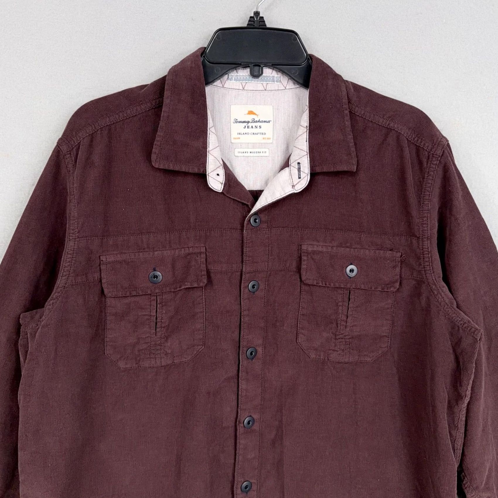 Tommy Bahama Tommy Bahama Shirt Mens Large Burgundy Corduroy Long Sleeve Island Modern Fit Size US L / EU 52-54 / 3 - 2 Thumbnail