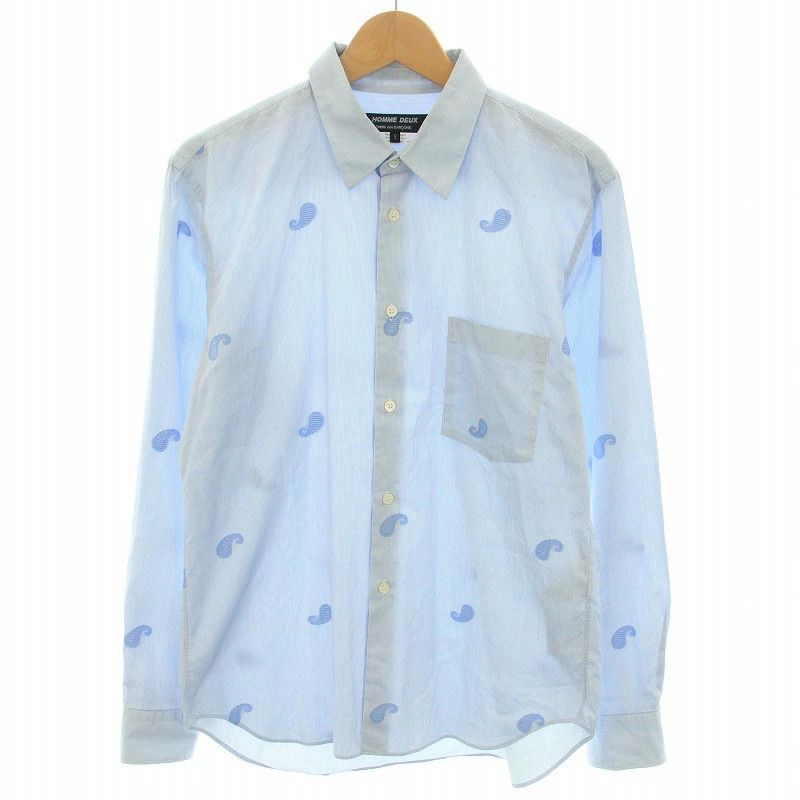 Comme des Garcons Homme Deux Shirt Long Sleeve Striped Paisley Embroidery Light Blue Size US S / EU 44-46 / 1 - 1 Thumbnail