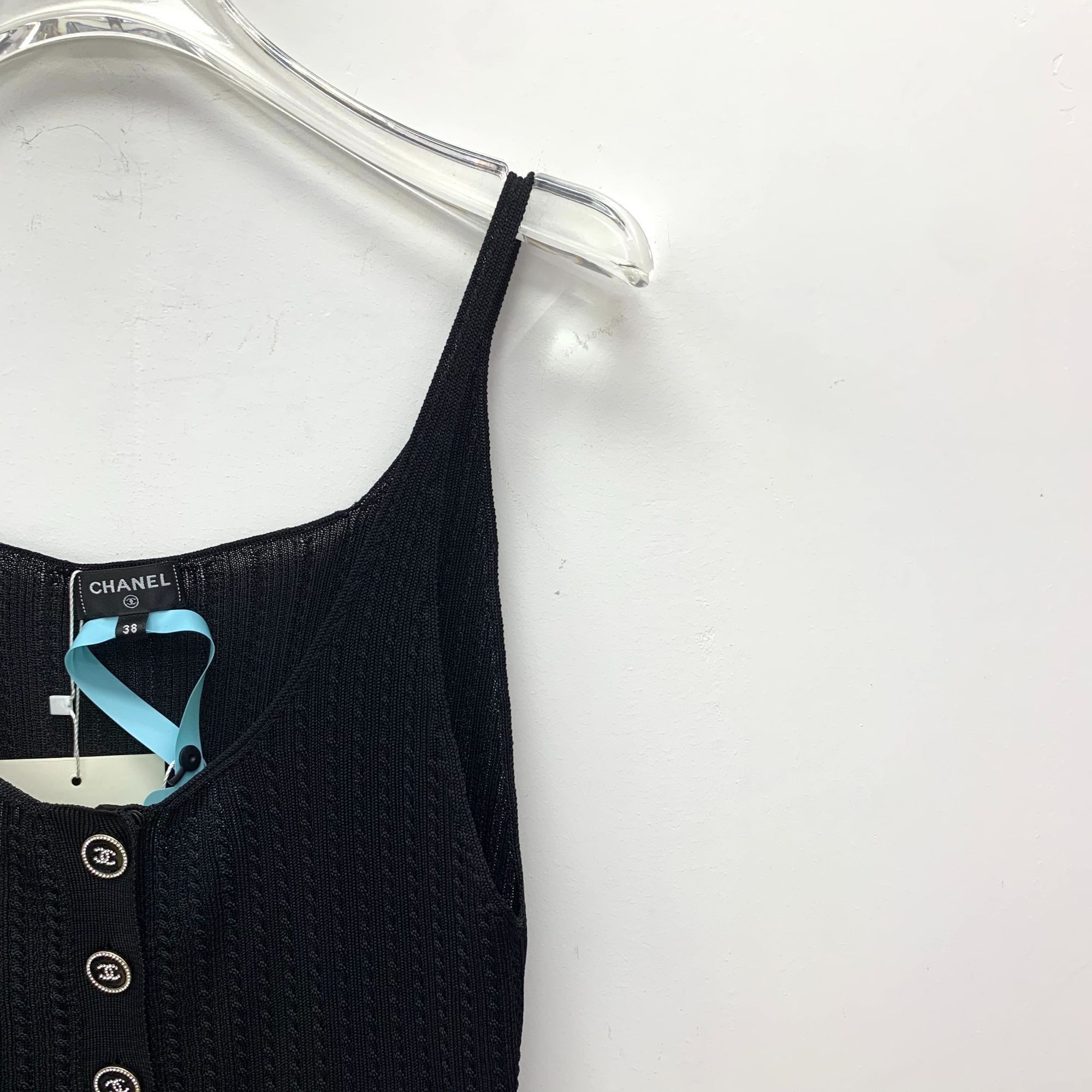 Chanel Chanel Black Knit Camisole With CC Diamond Buttons & Logo De Size S / US 4 / IT 40 - 7 Thumbnail