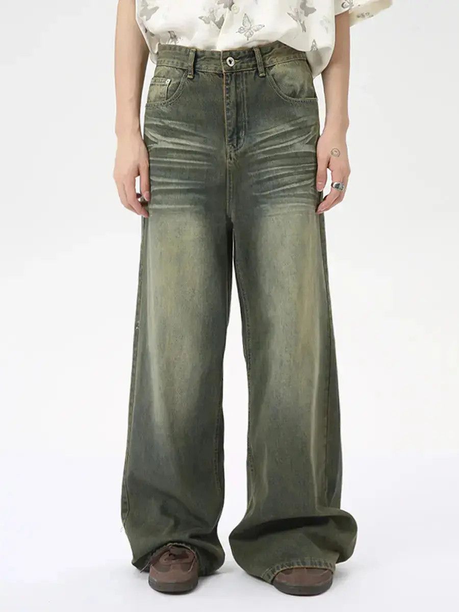 Retro high street wide leg straight leg jeans
