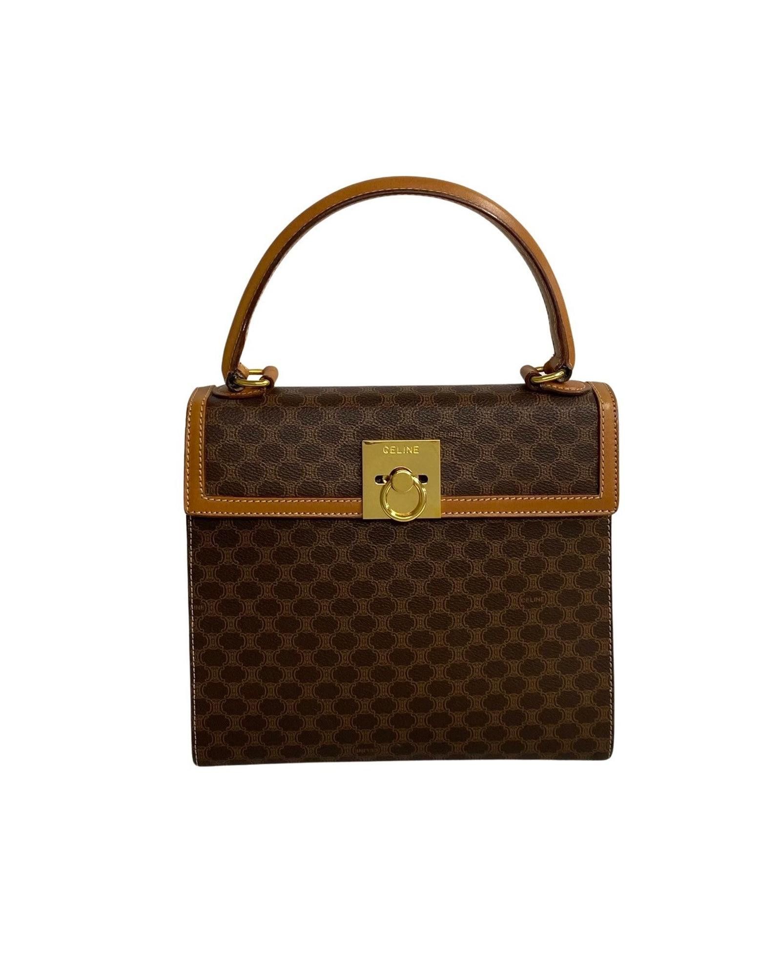 image of Celine Canvas Gancini Top Handle Bag In Brown, Women's